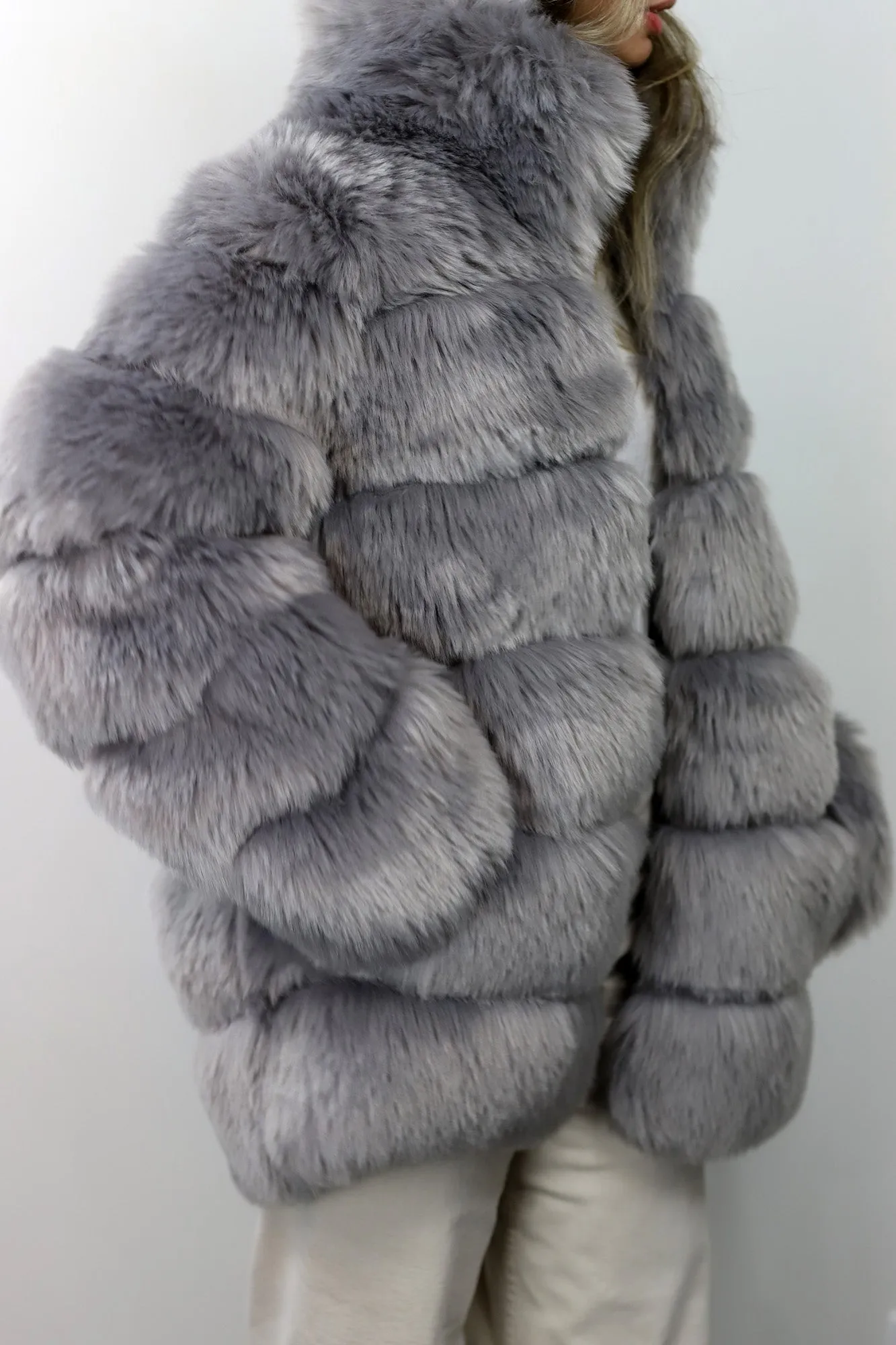 La Fiorentina Faux Fur Jacket - Grey