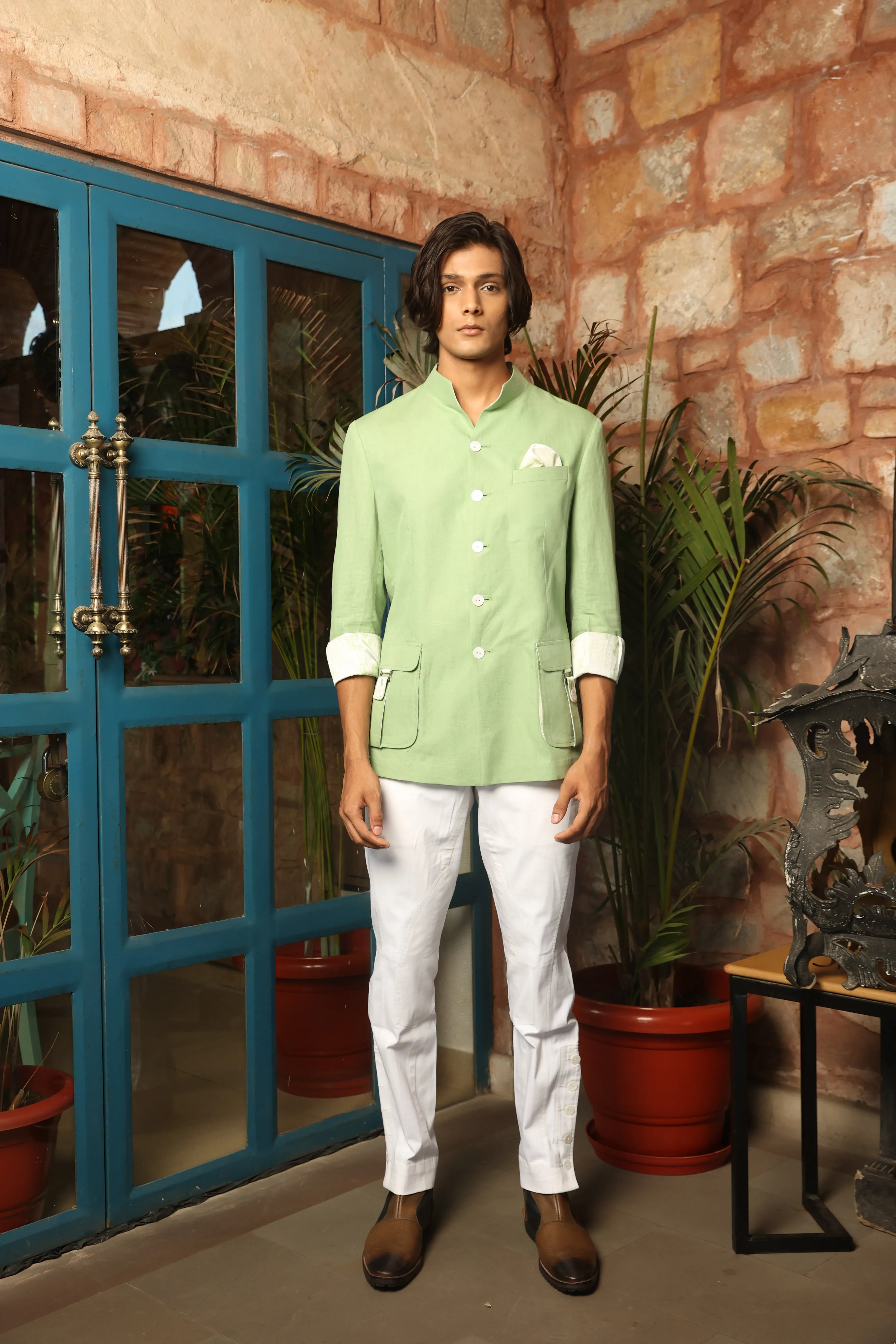 Light Green Linen Hunting Safari