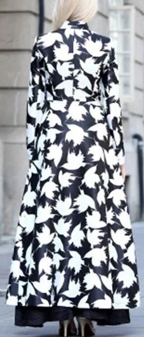 Long Bird Printed Coat in Black & White