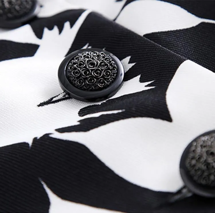 Long Bird Printed Coat in Black & White
