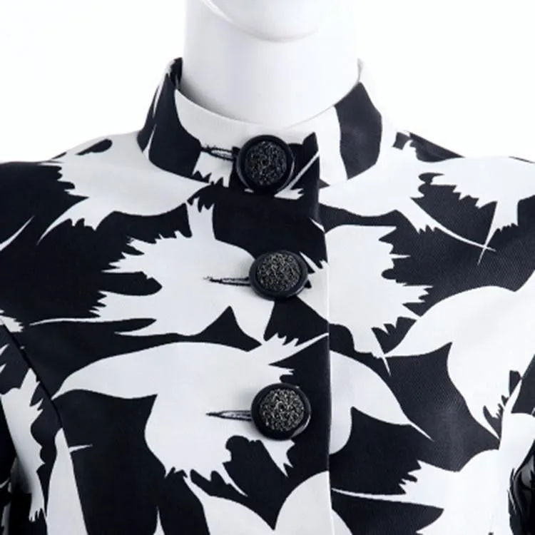Long Bird Printed Coat in Black & White
