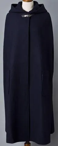 Long Hooded Wool Cape Coat in Deep Blue