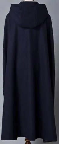 Long Hooded Wool Cape Coat in Deep Blue