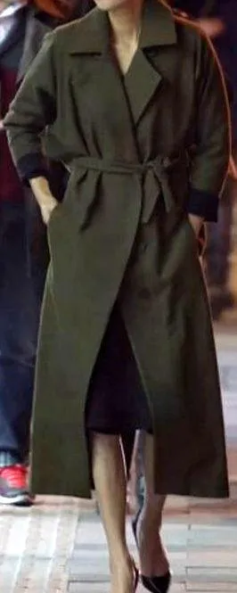 Long Wool Coat in Army Green