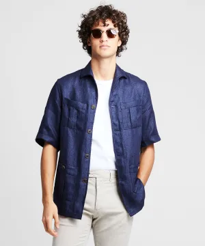 Made in Italy Maffeis Safari Linen Shirt Jacket in Navy