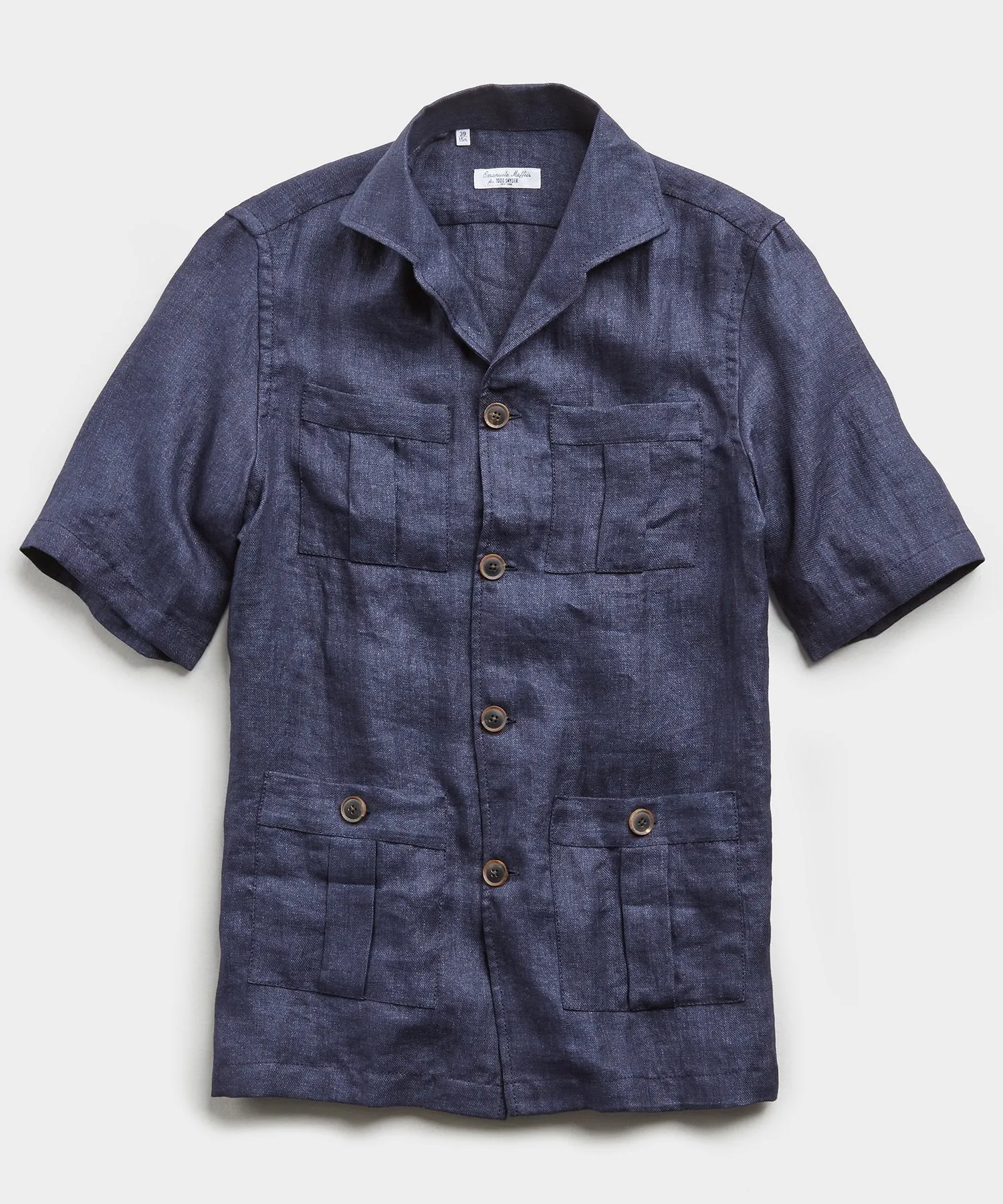 Made in Italy Maffeis Safari Linen Shirt Jacket in Navy