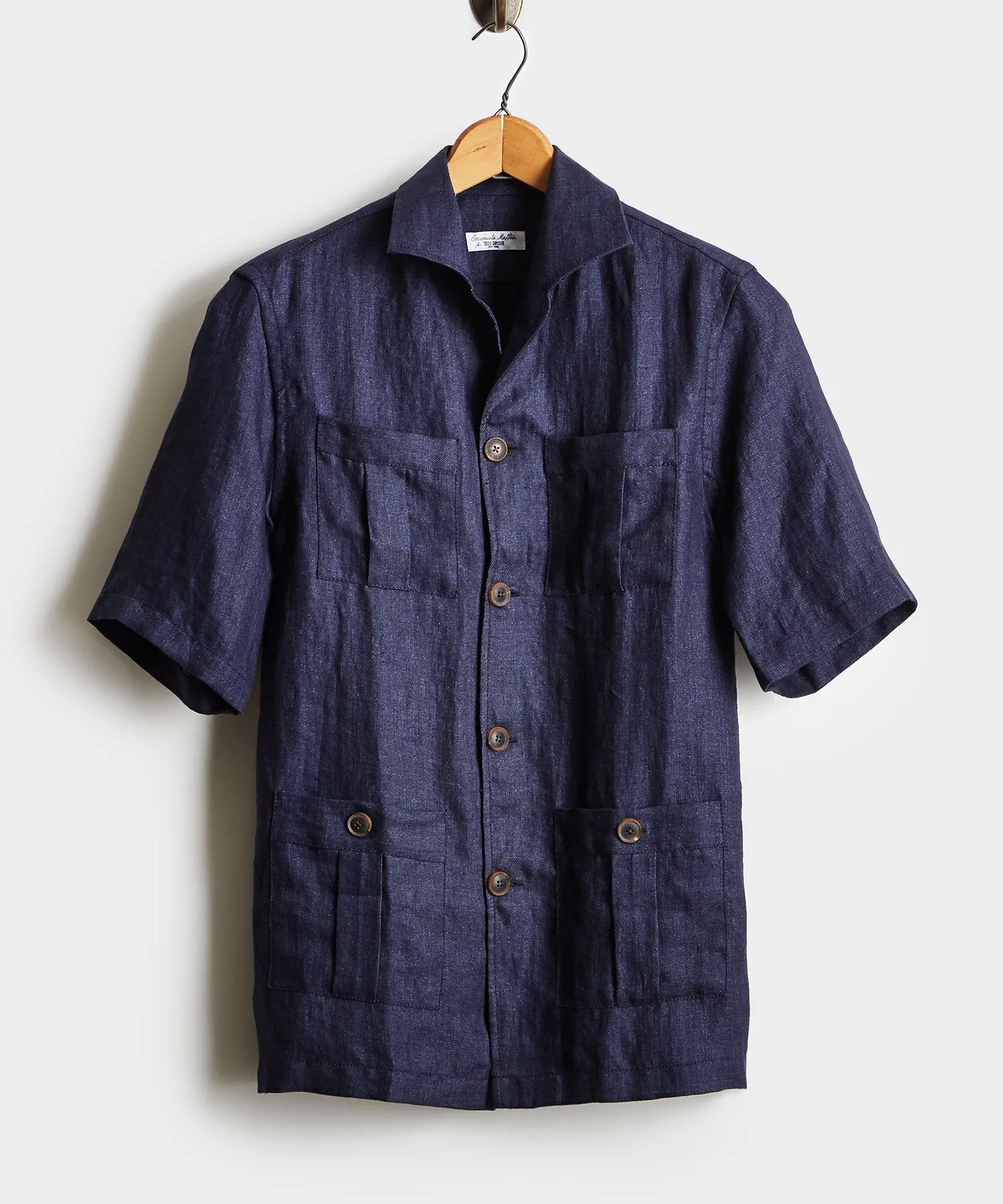 Made in Italy Maffeis Safari Linen Shirt Jacket in Navy