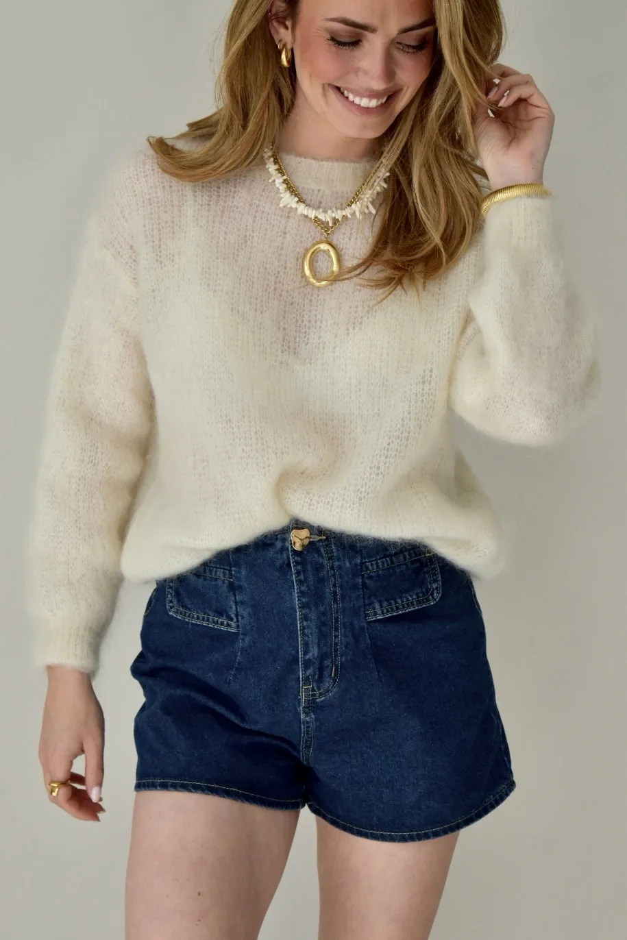 Mohair basis trui - Creme