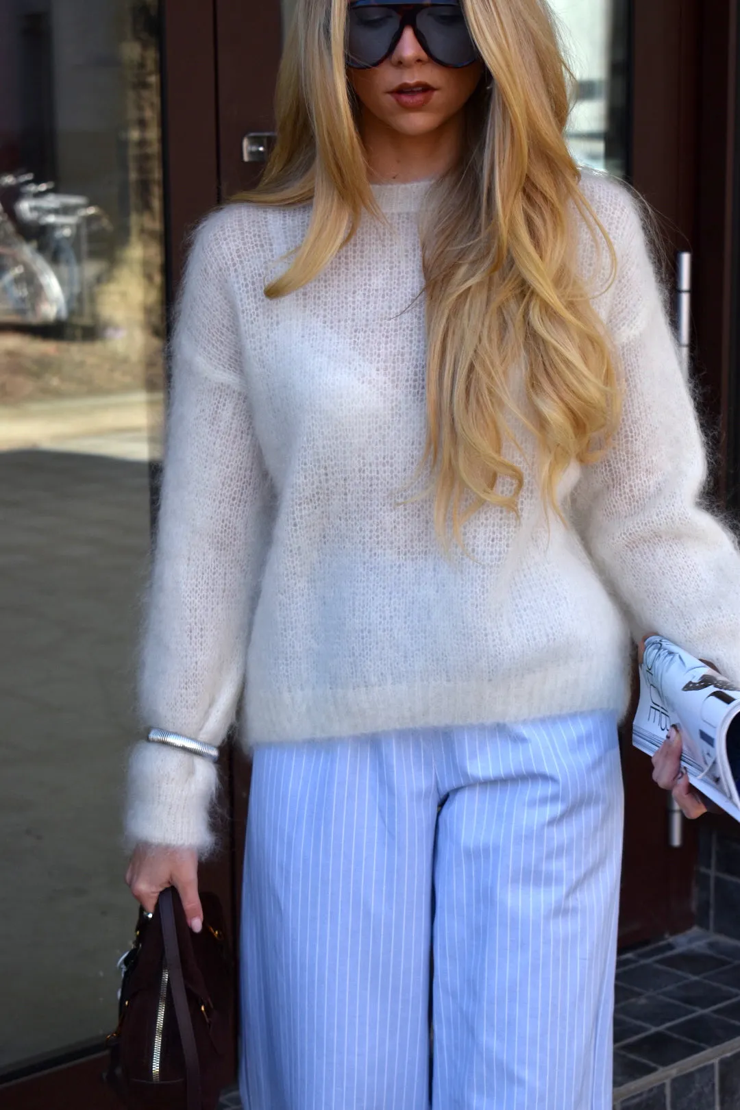 Mohair basis trui - Creme