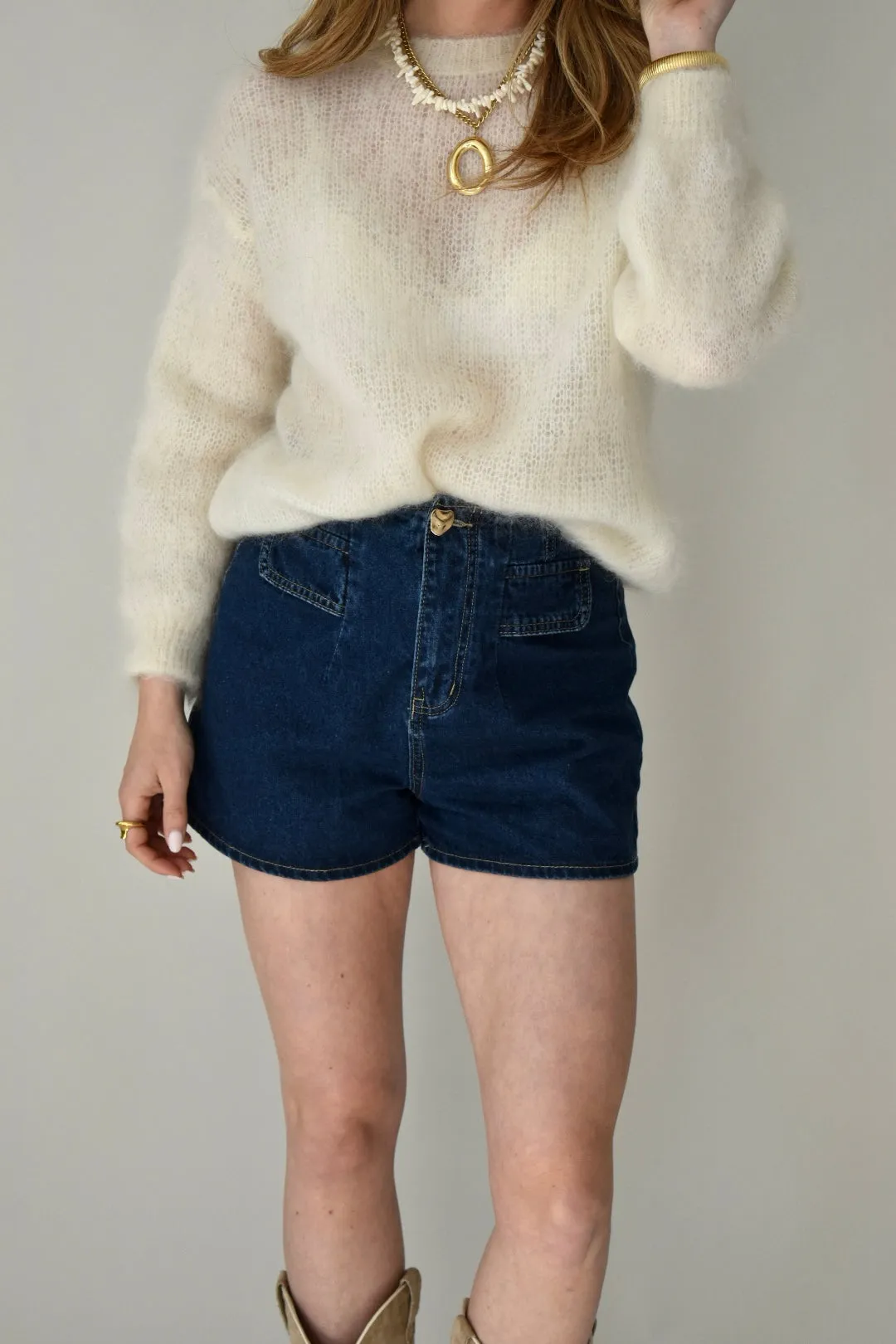 Mohair basis trui - Creme