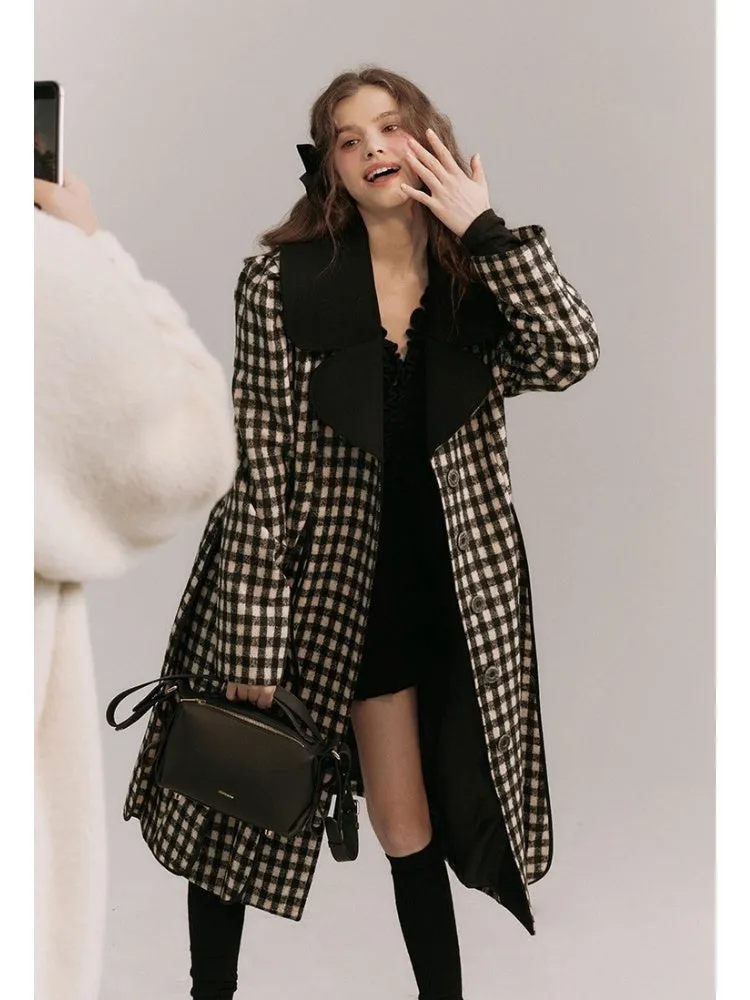 Monotone Plaid Loose Wool Coat【s0000003858】