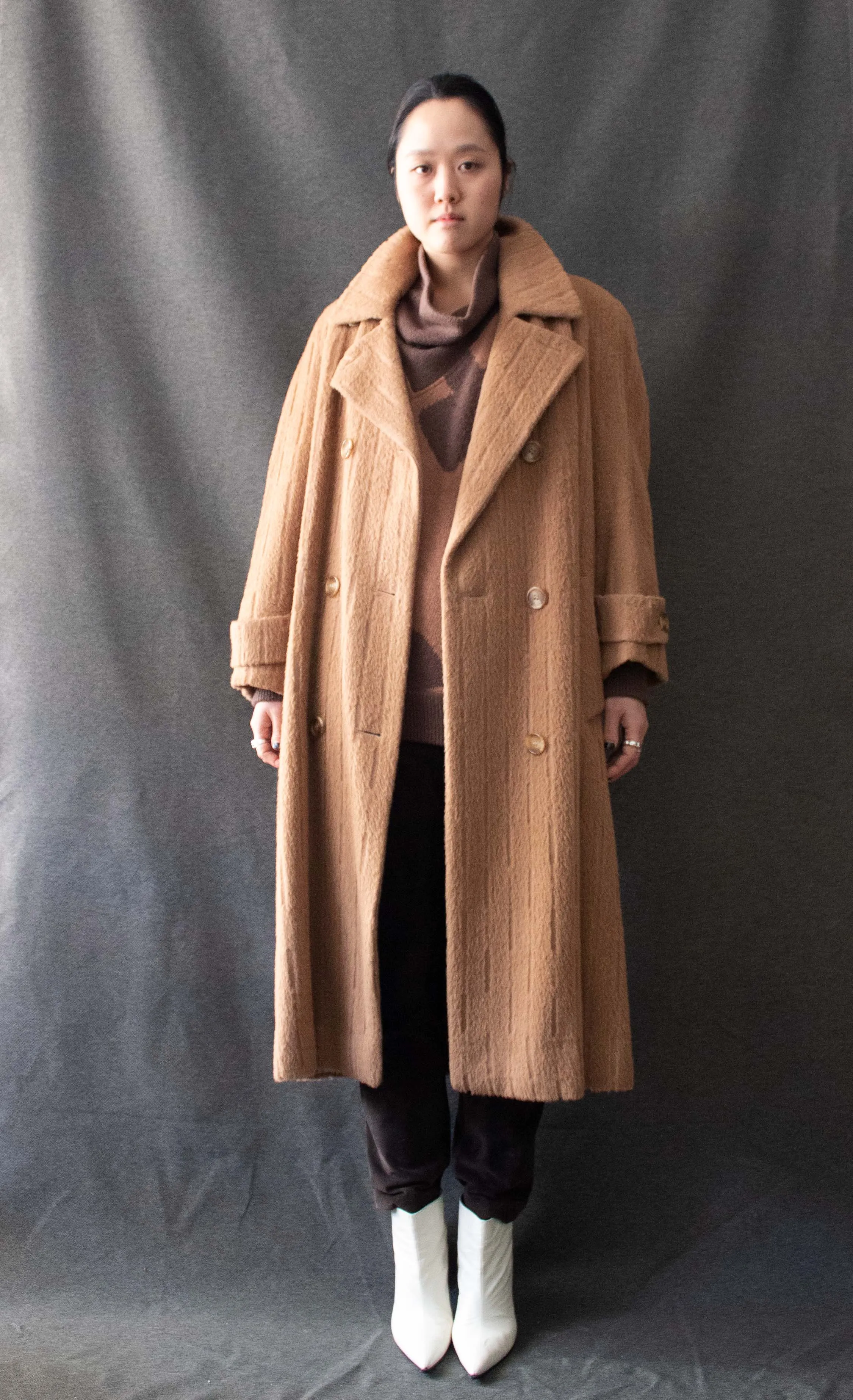 Perry Ellis Brown Textured Mohair Coat