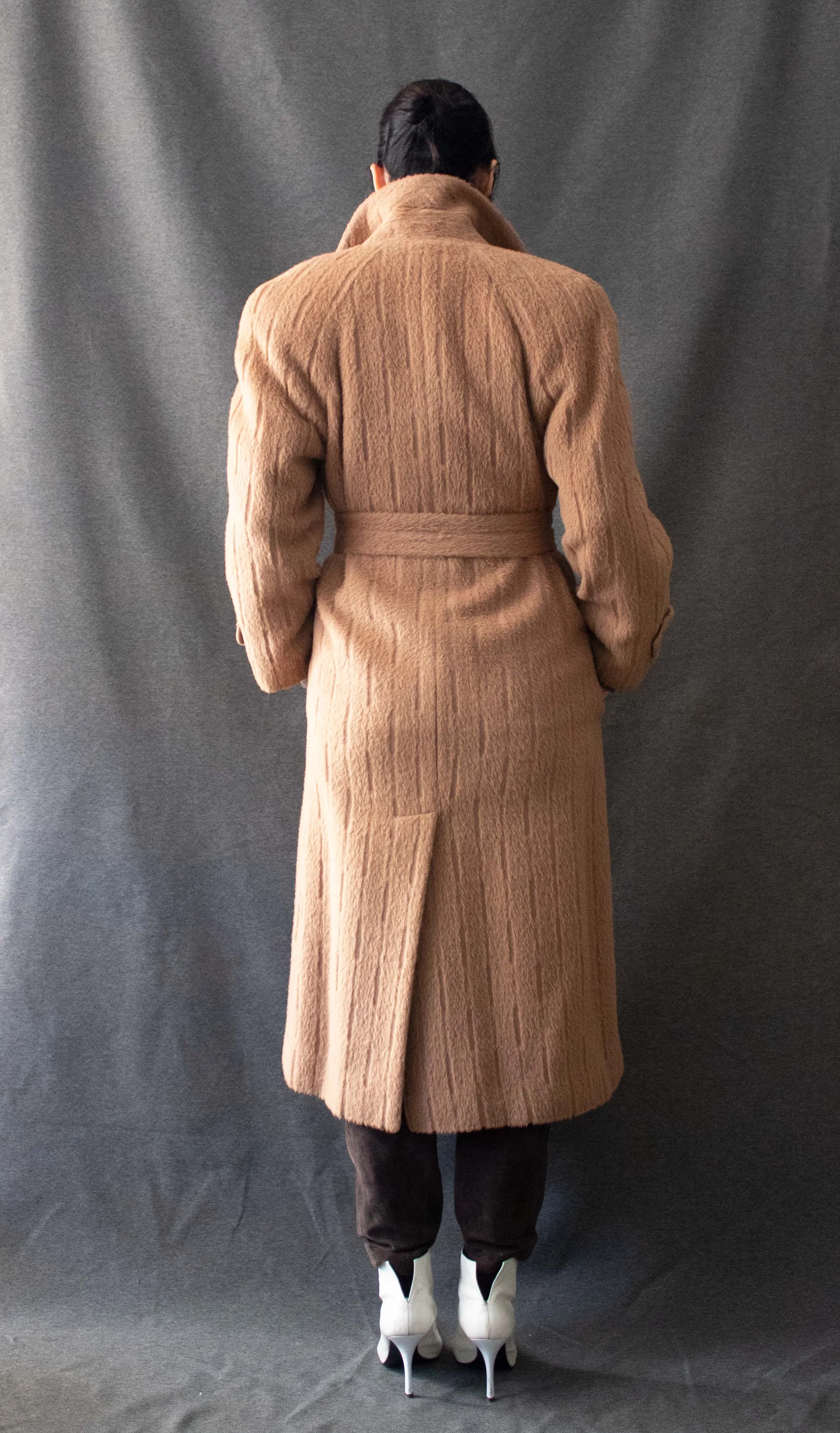 Perry Ellis Brown Textured Mohair Coat