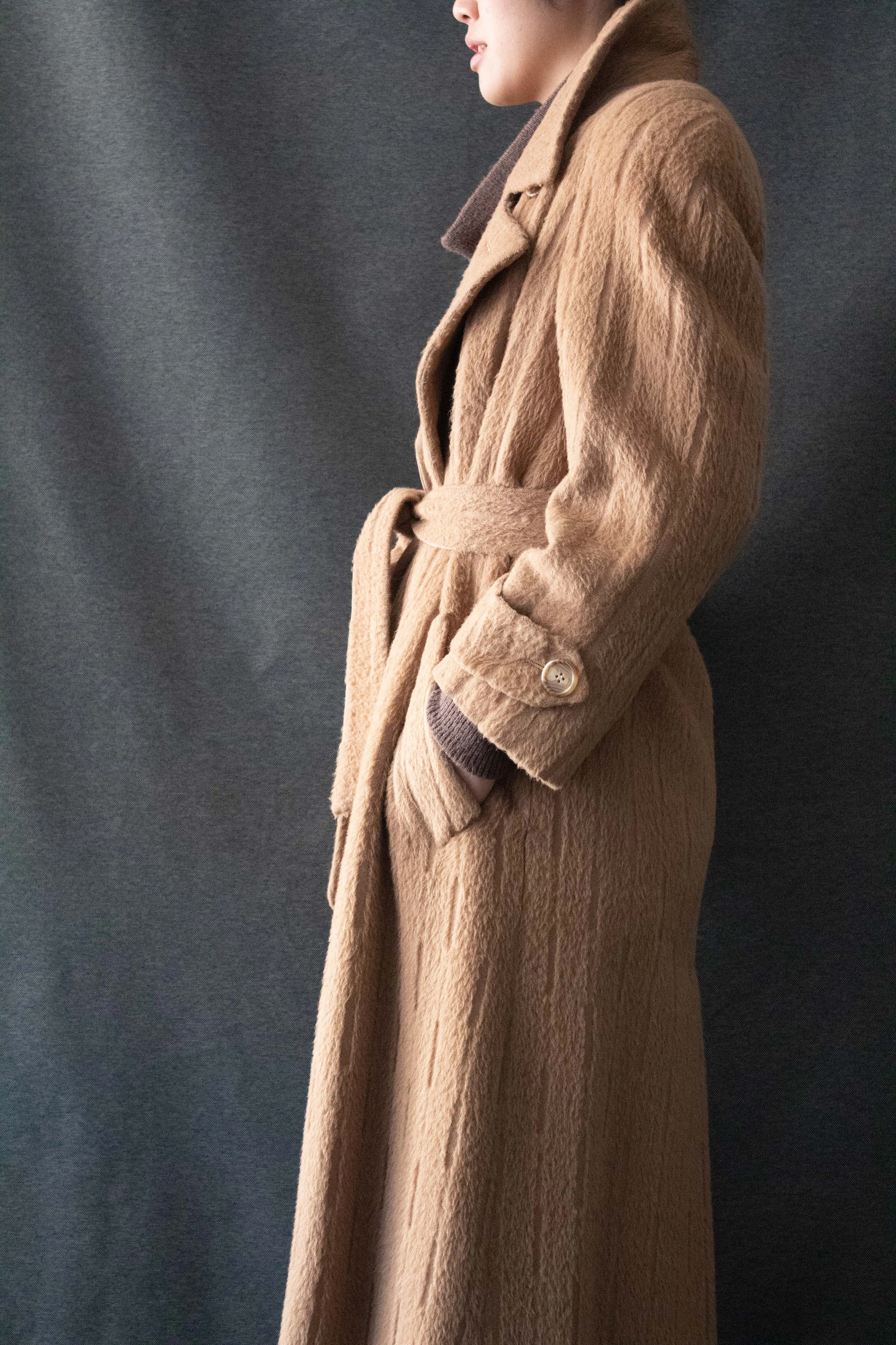 Perry Ellis Brown Textured Mohair Coat