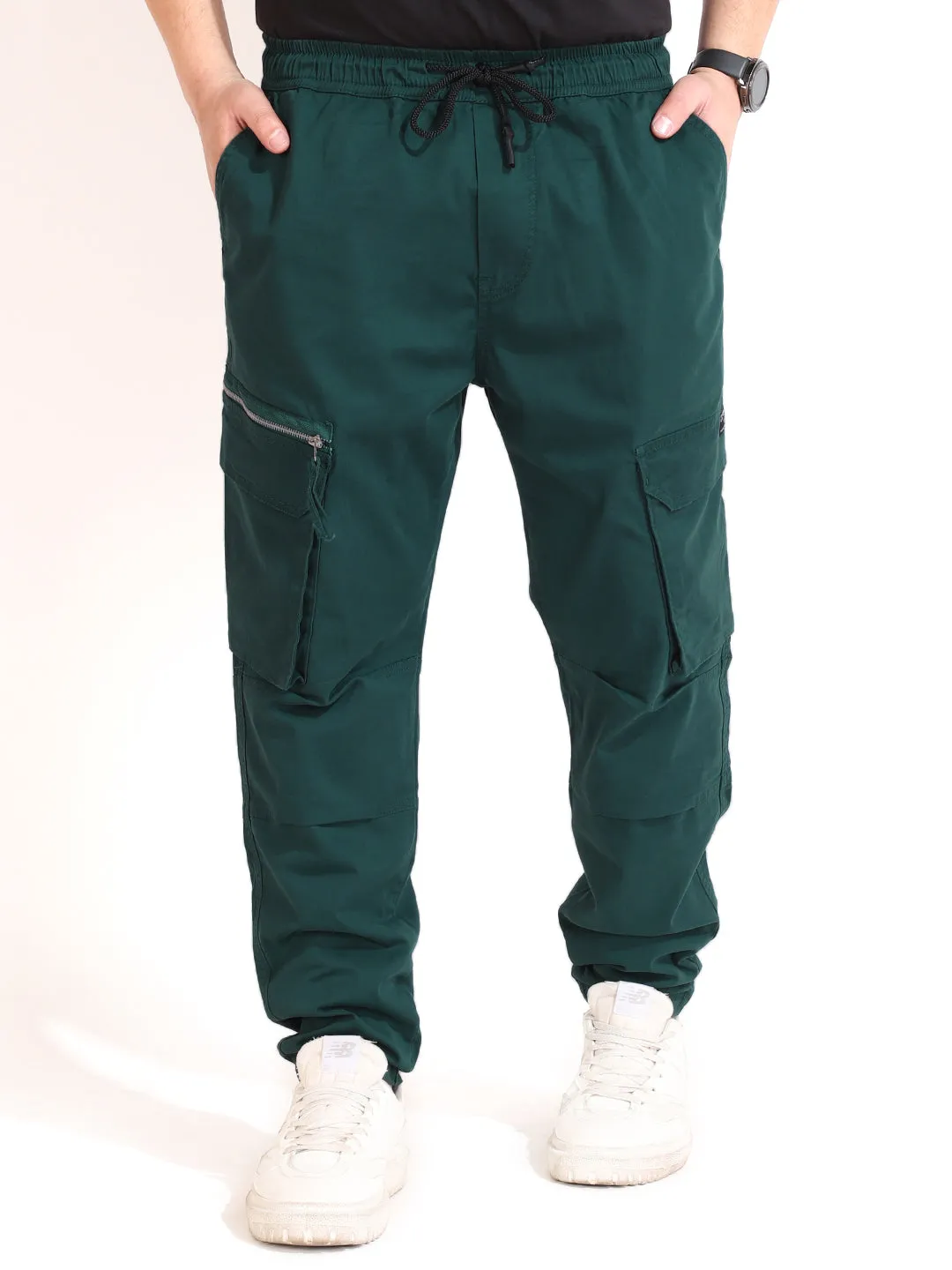 Pine Green Peach Cotton Twill Zipper Design Plus Size Cargo
