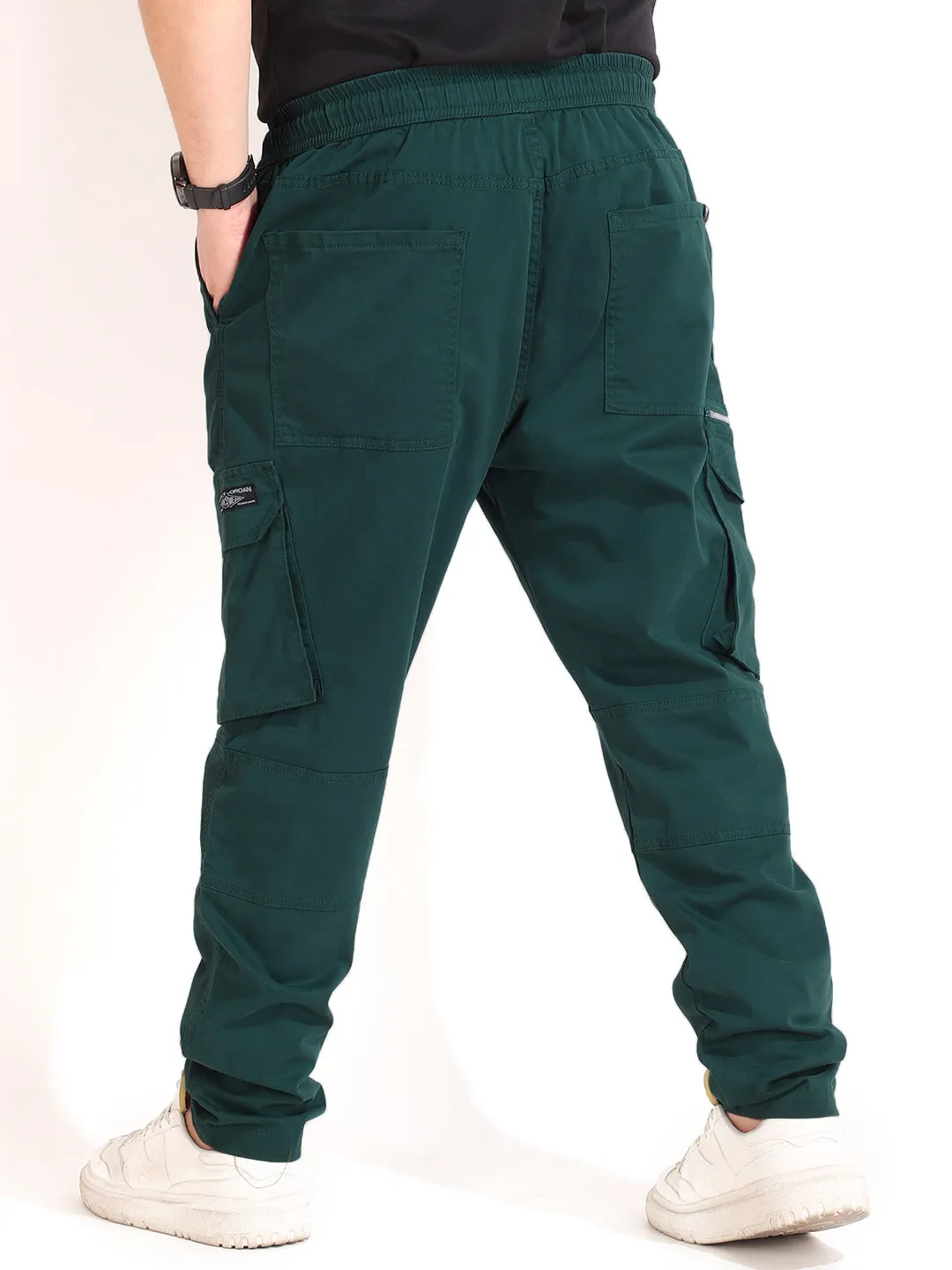 Pine Green Peach Cotton Twill Zipper Design Plus Size Cargo