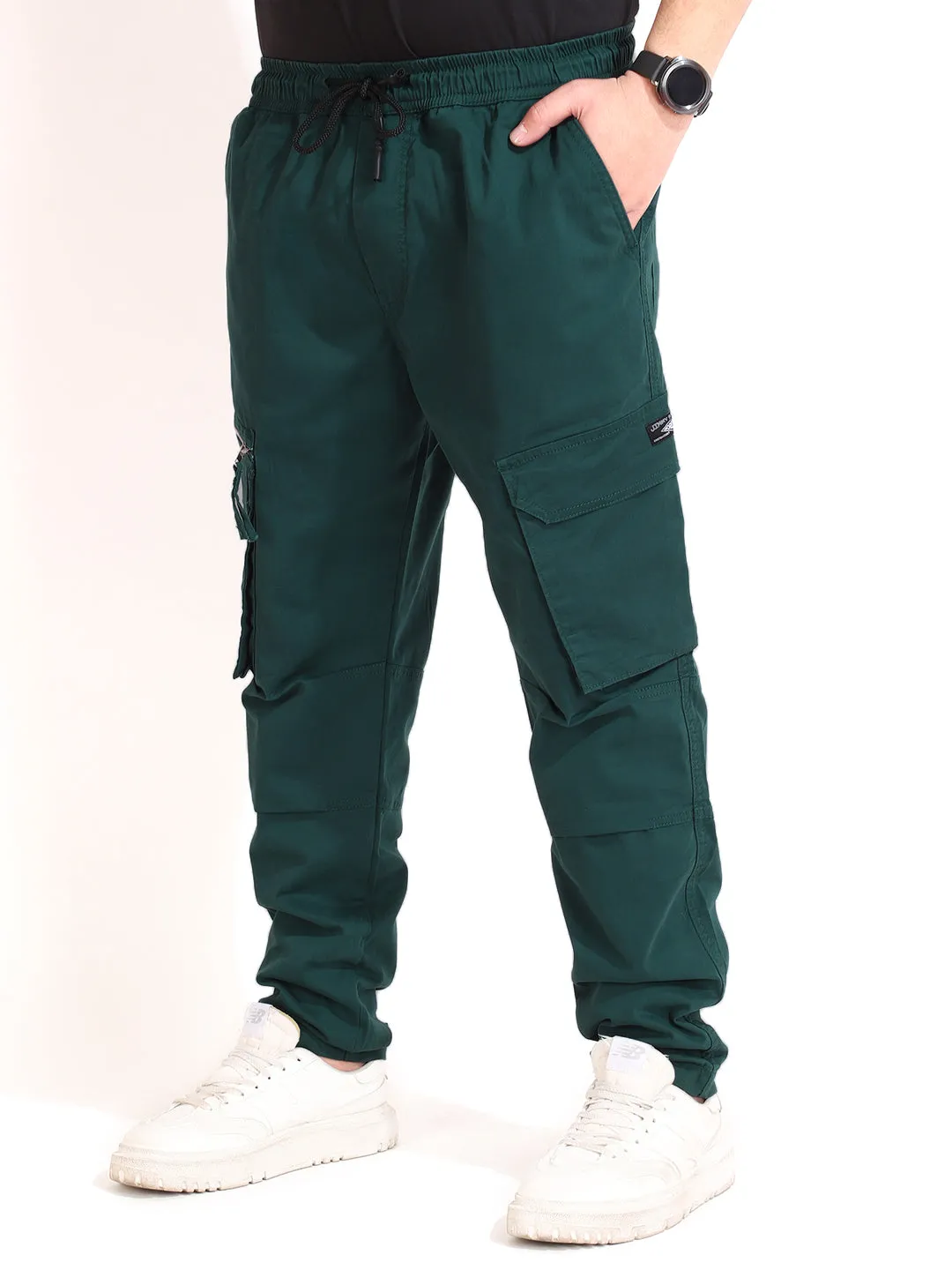 Pine Green Peach Cotton Twill Zipper Design Plus Size Cargo