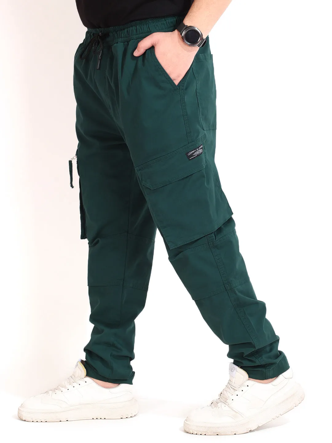 Pine Green Peach Cotton Twill Zipper Design Plus Size Cargo
