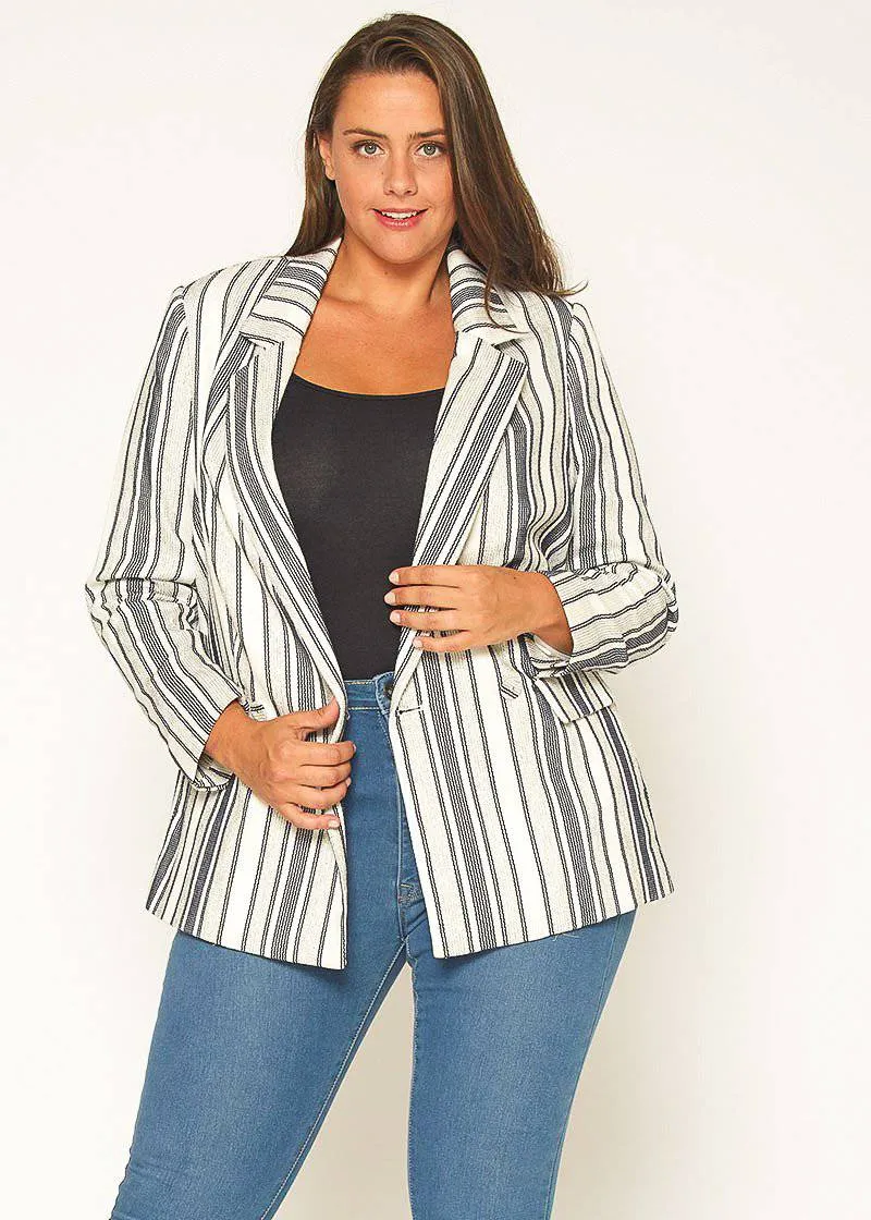 Plus Size Stripe Blazer in Blue White