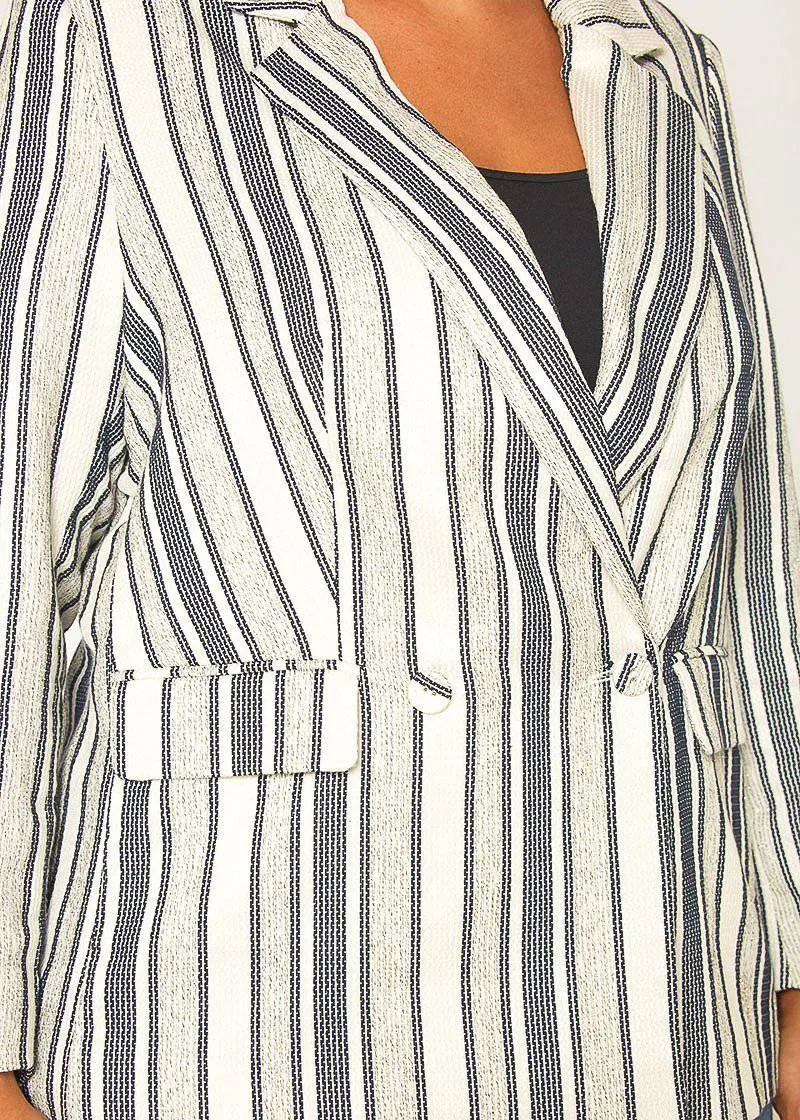 Plus Size Stripe Blazer in Blue White