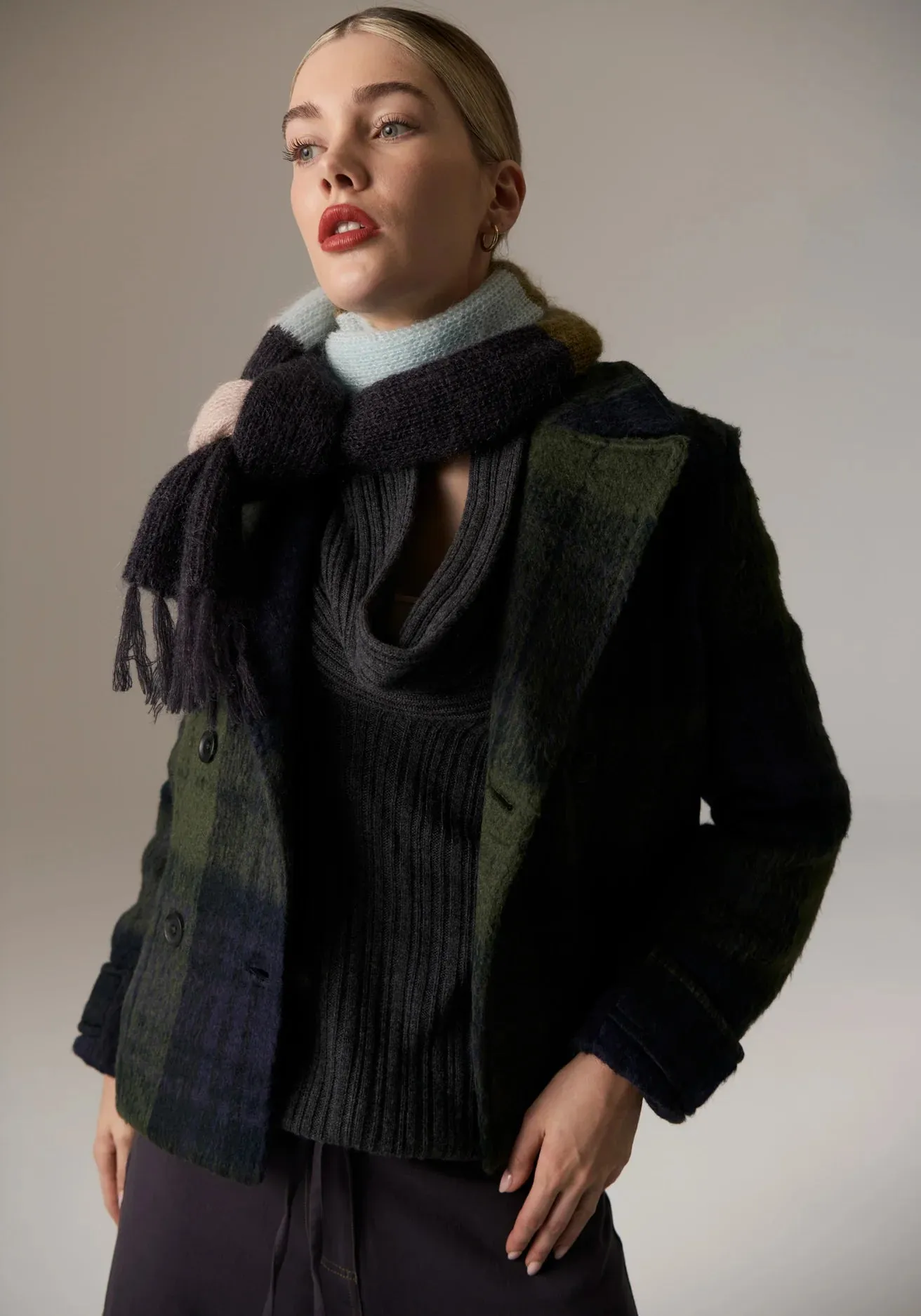 POL - Nashia Pea Coat - Khaki/Ink