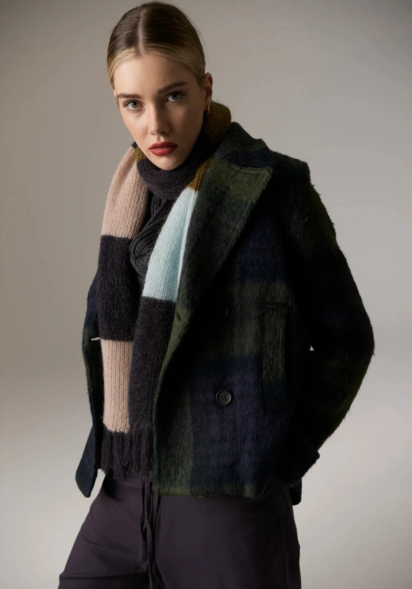 POL - Nashia Pea Coat - Khaki/Ink
