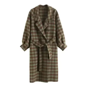 Pre Order:  Monochrome Green Plaid Woolen Long Coat
