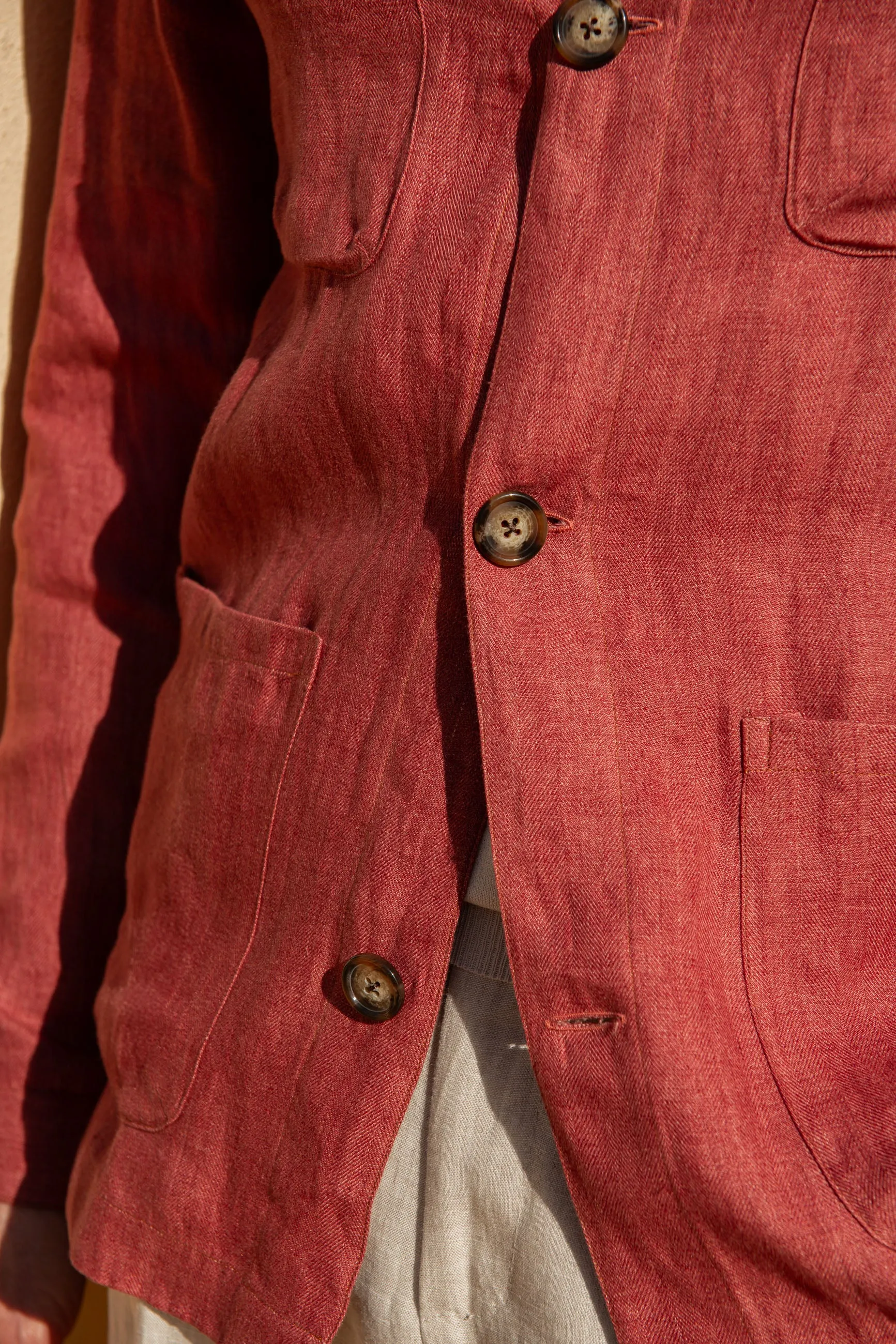 Red herringbone linen safari jacket – Made in Italy