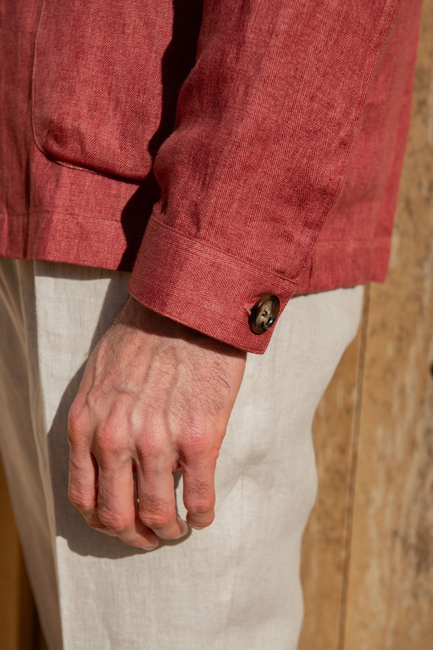 Red herringbone linen safari jacket – Made in Italy