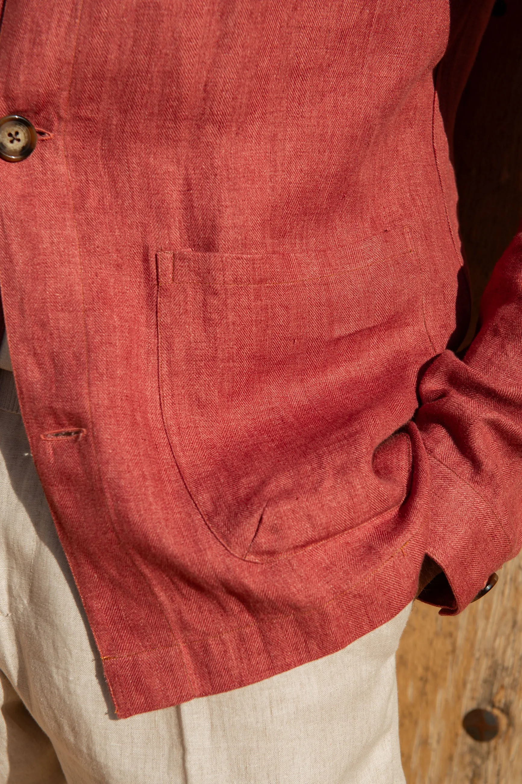 Red herringbone linen safari jacket – Made in Italy