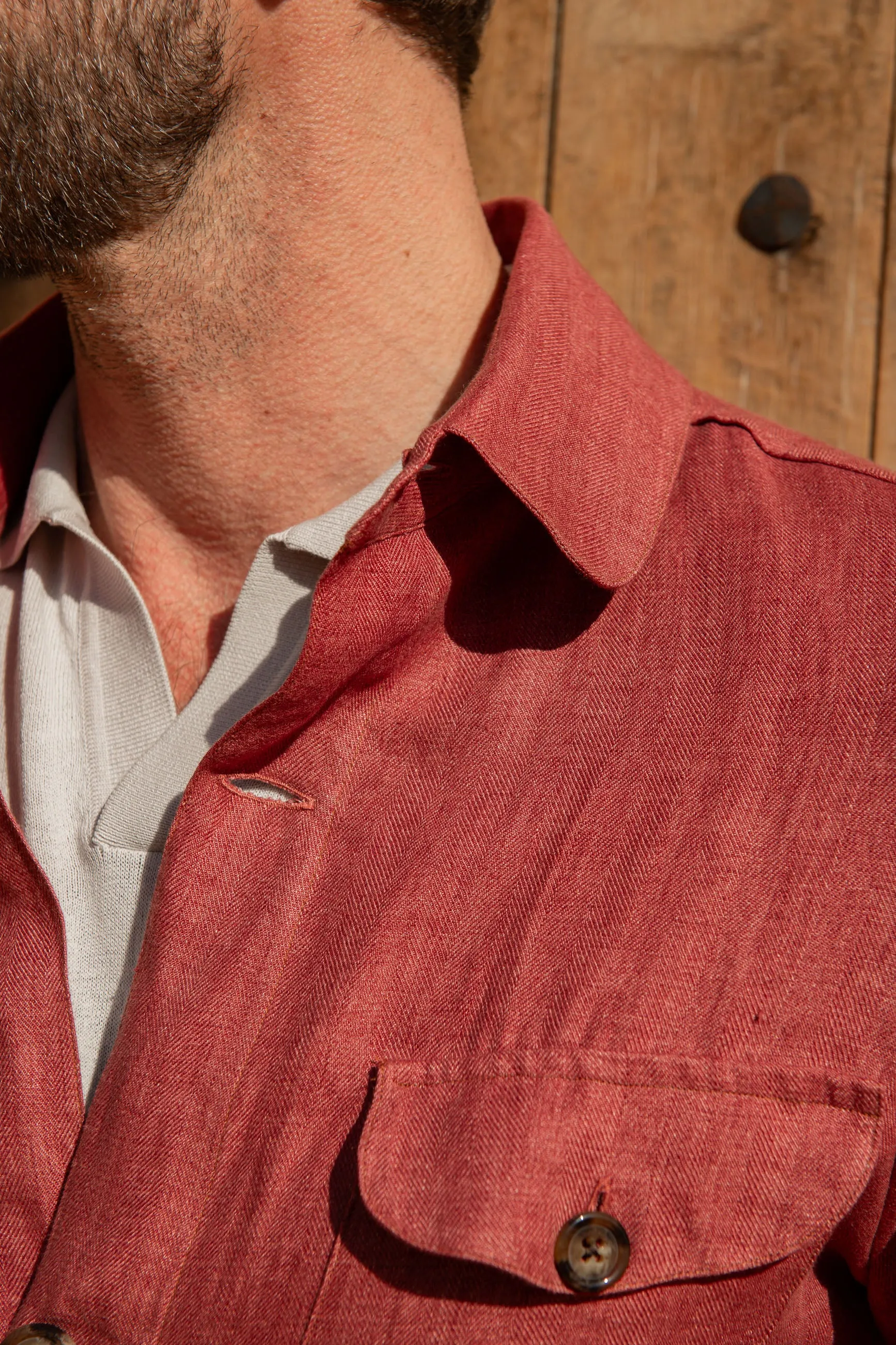 Red herringbone linen safari jacket – Made in Italy