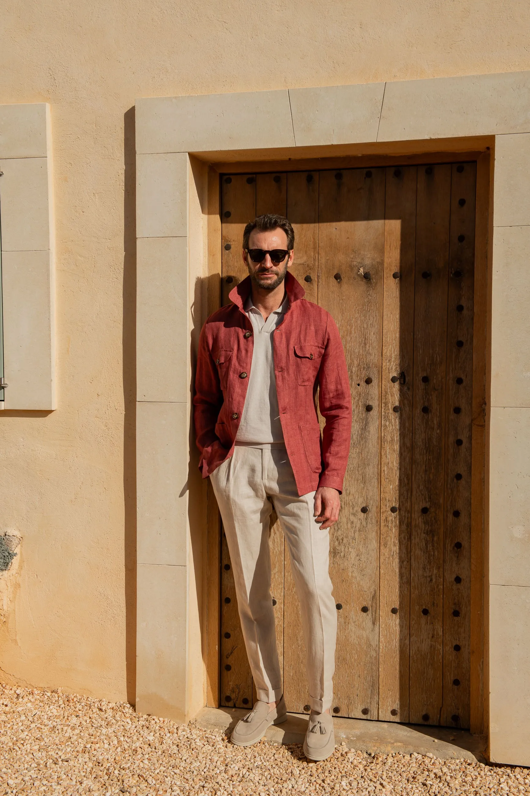 Red herringbone linen safari jacket – Made in Italy