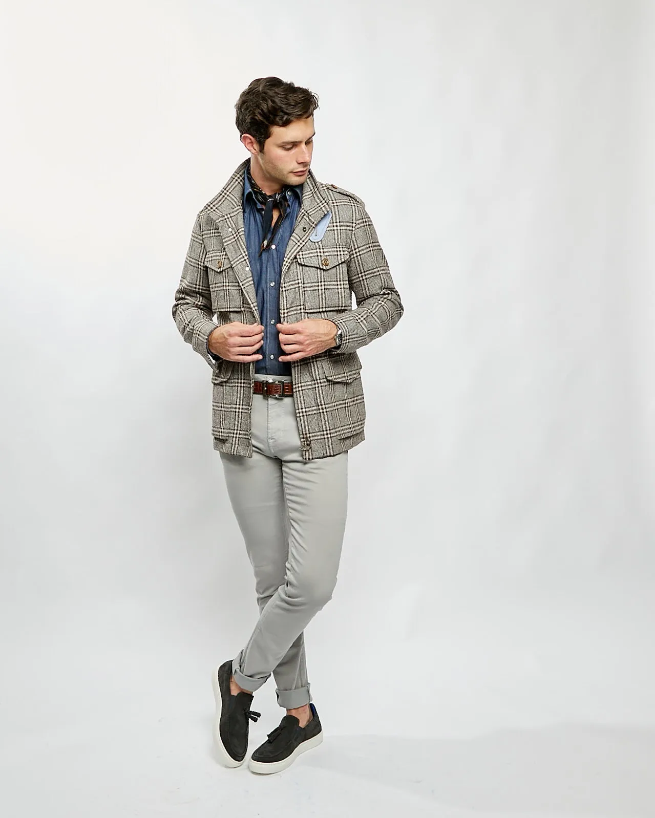 Safari Jacket in Brown Plaid