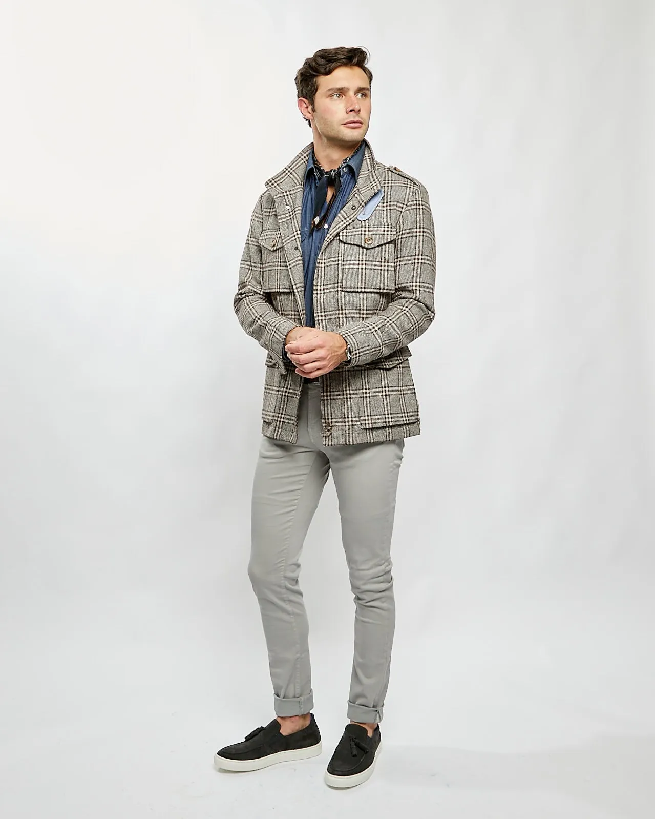 Safari Jacket in Brown Plaid