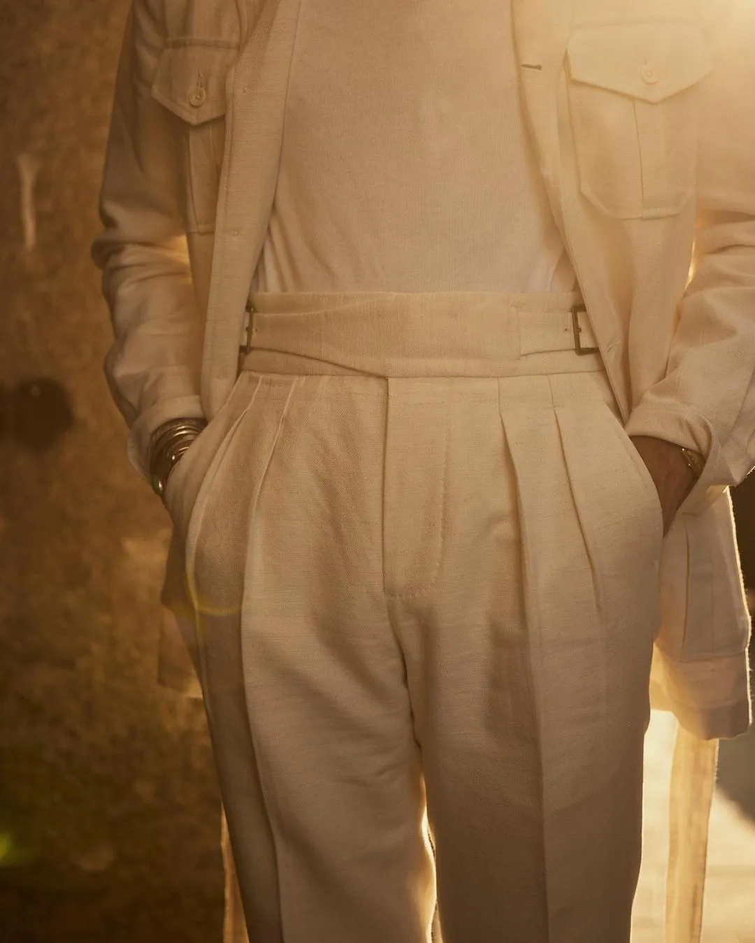 Safari Jacket in Linen Cotton Canvas Off White