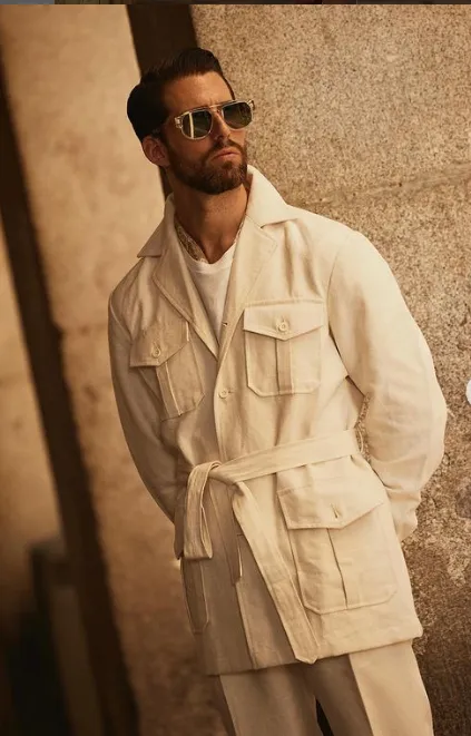 Safari Jacket in Linen Cotton Canvas Off White