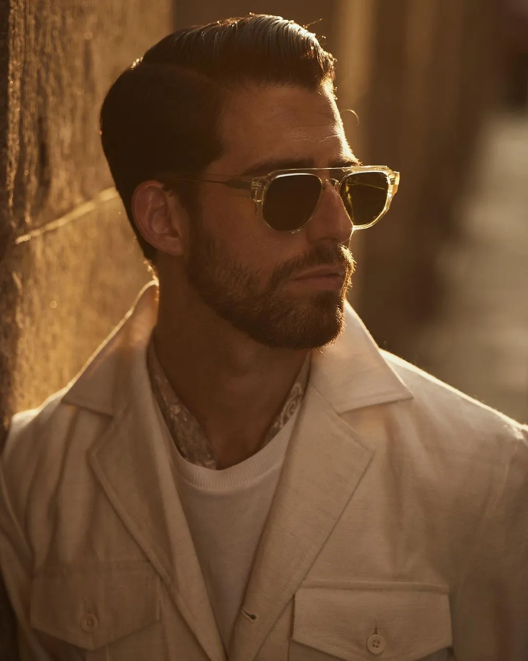 Safari Jacket in Linen Cotton Canvas Off White