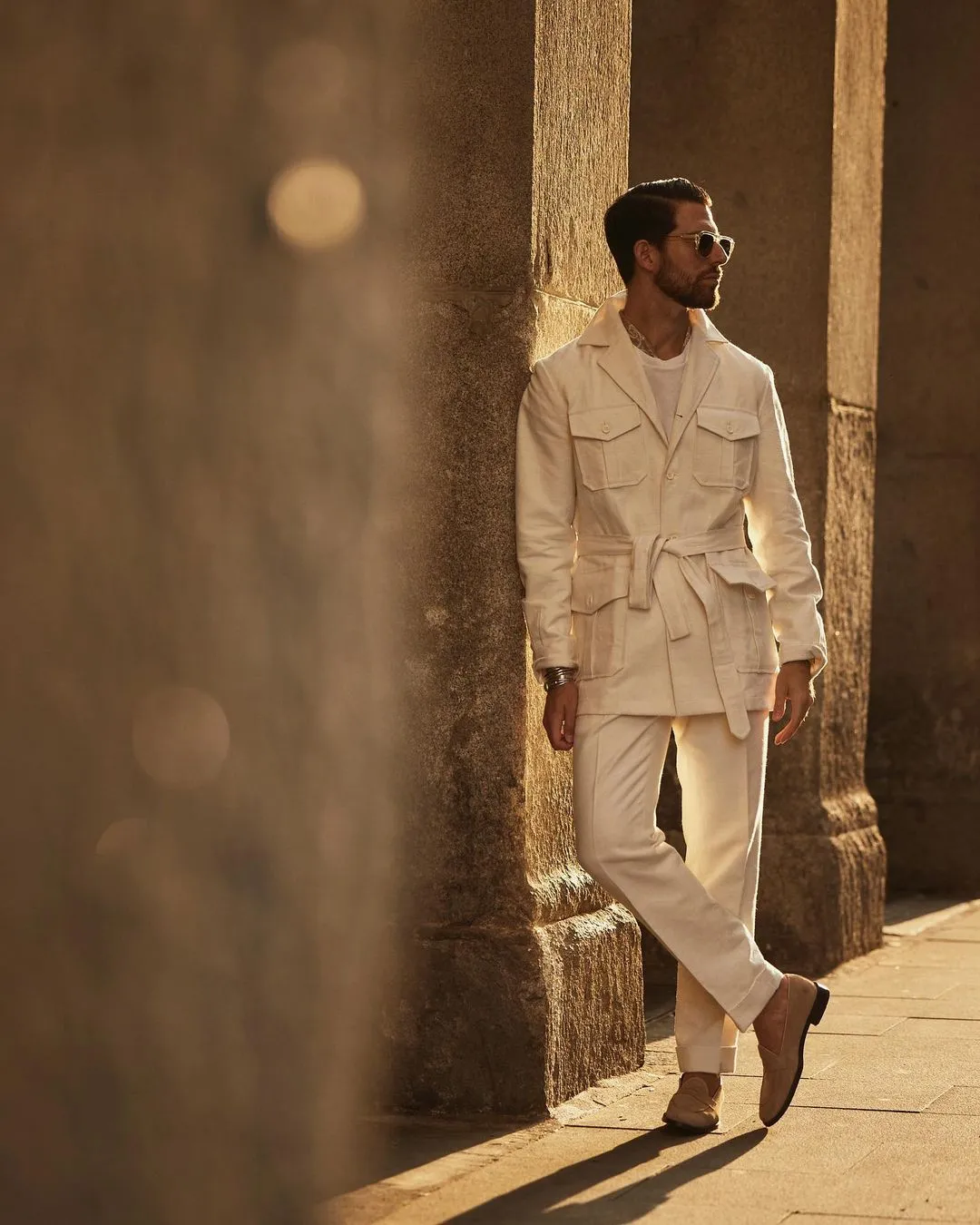 Safari Jacket in Linen Cotton Canvas Off White