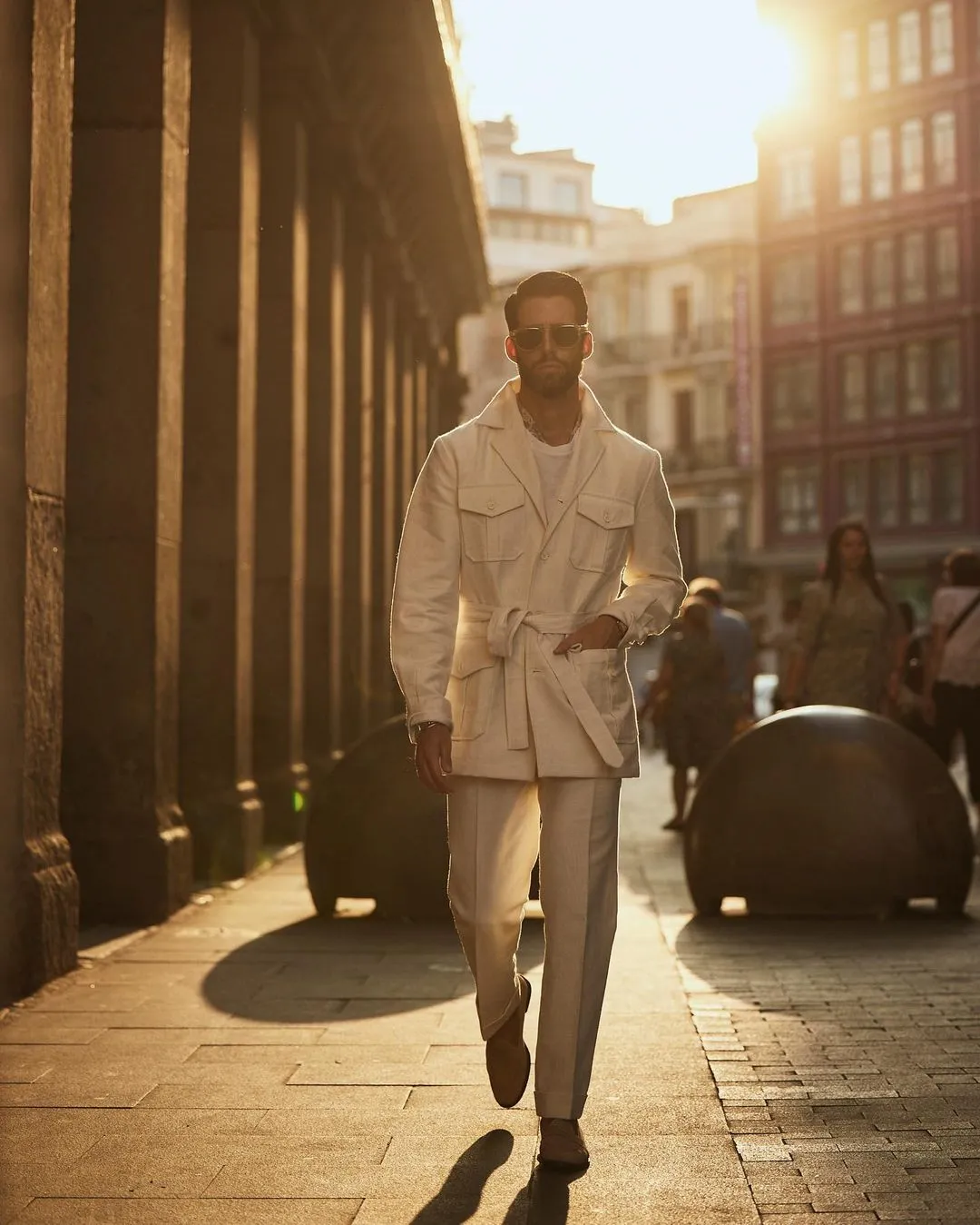 Safari Jacket in Linen Cotton Canvas Off White