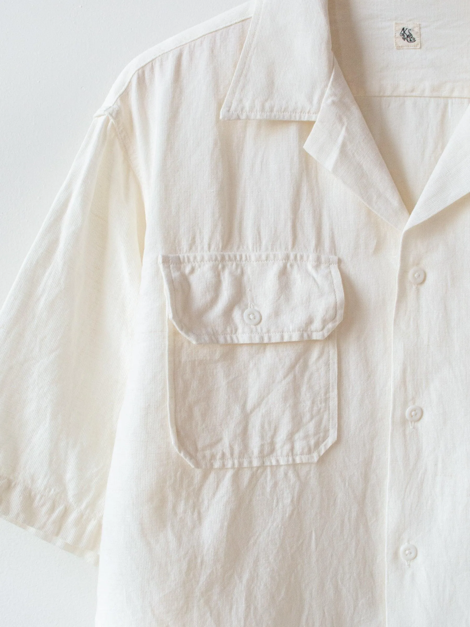 Safari Mesh Open Collar SS Shirt- White