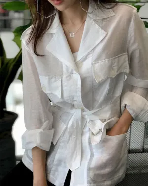 SHEER LINEN SAFARI JACKET - 3 COLORS