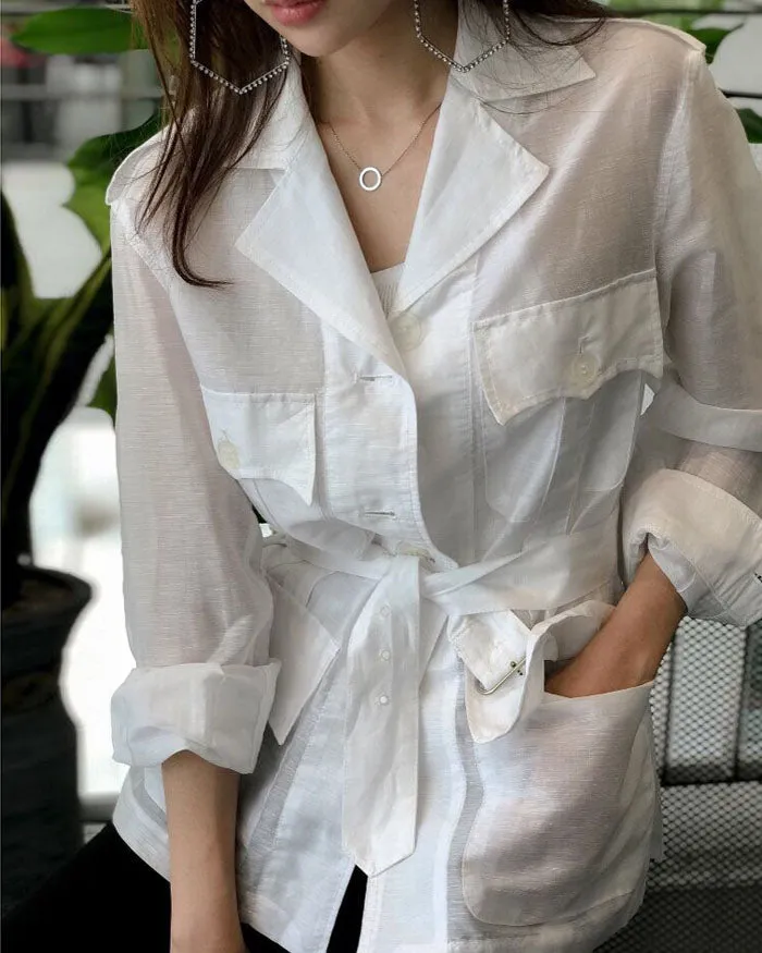 SHEER LINEN SAFARI JACKET - 3 COLORS
