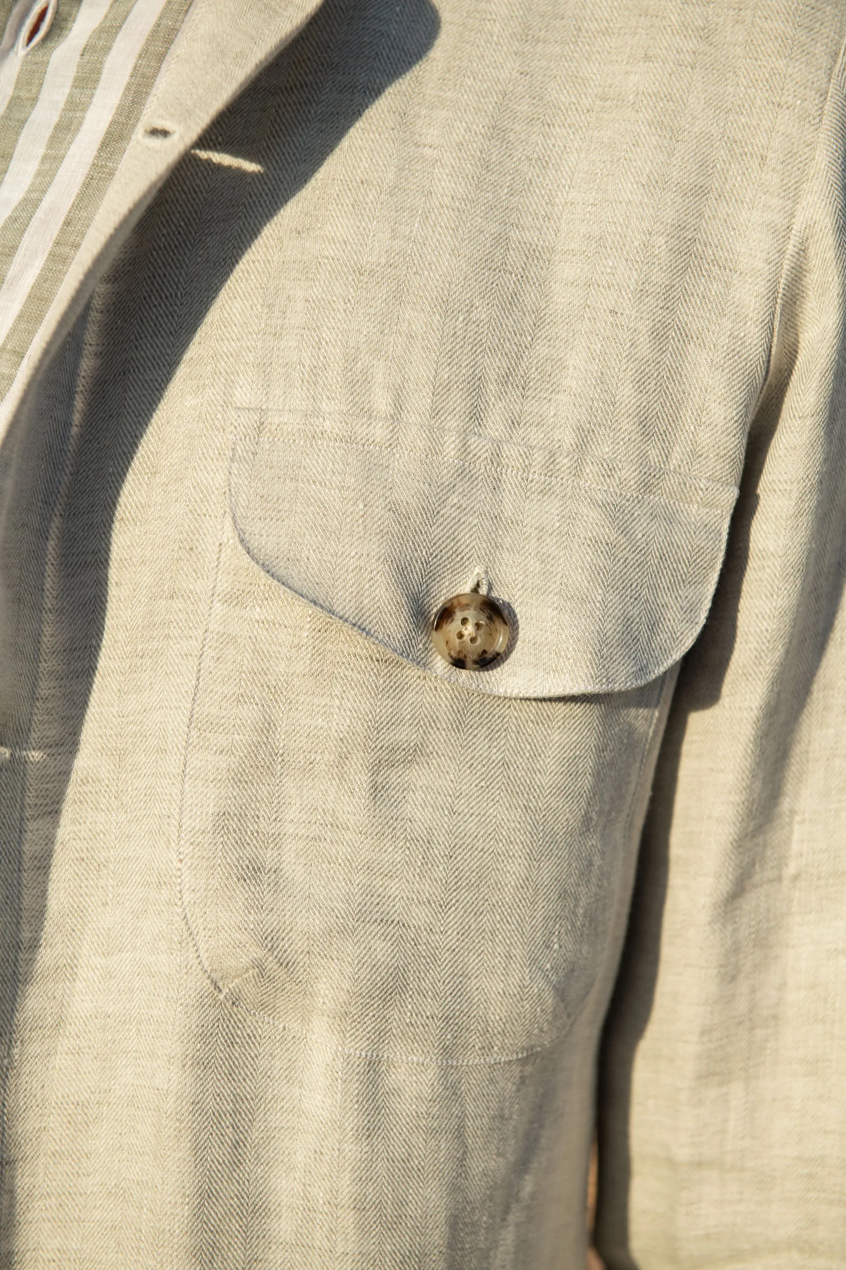 Stone herringbone linen safari jacket – Made in Italy