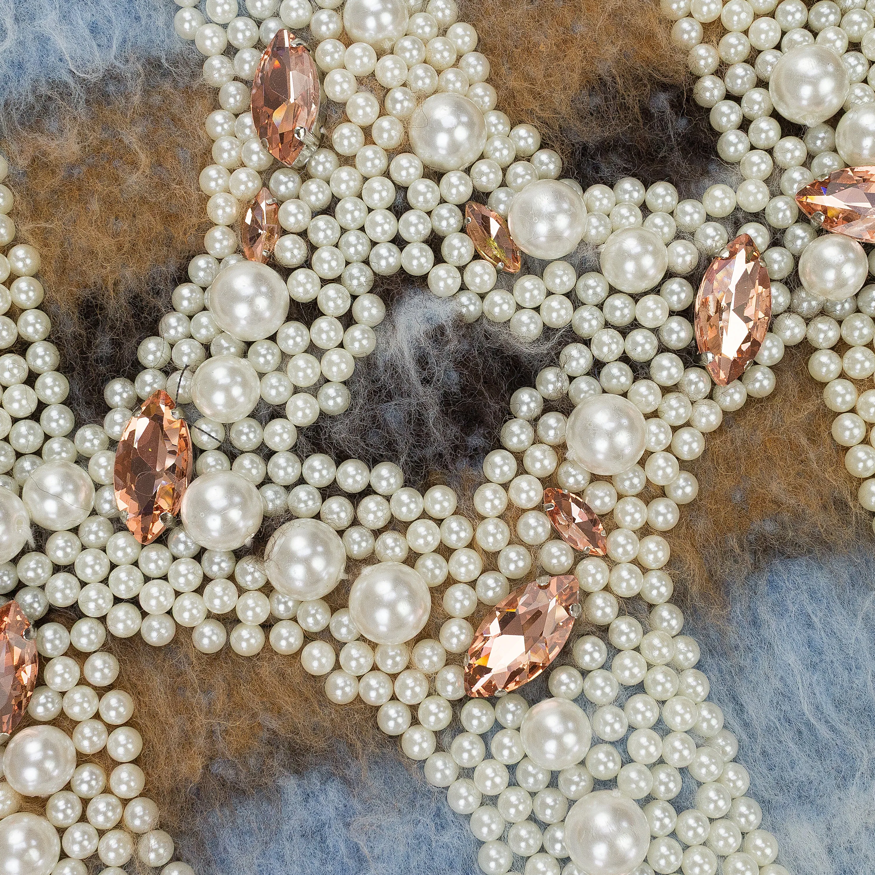 TAN RHINESTONE PEARL MOHAIR BOMBER JACKET