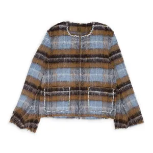 TAN RHINESTONE PEARL MOHAIR BOMBER JACKET