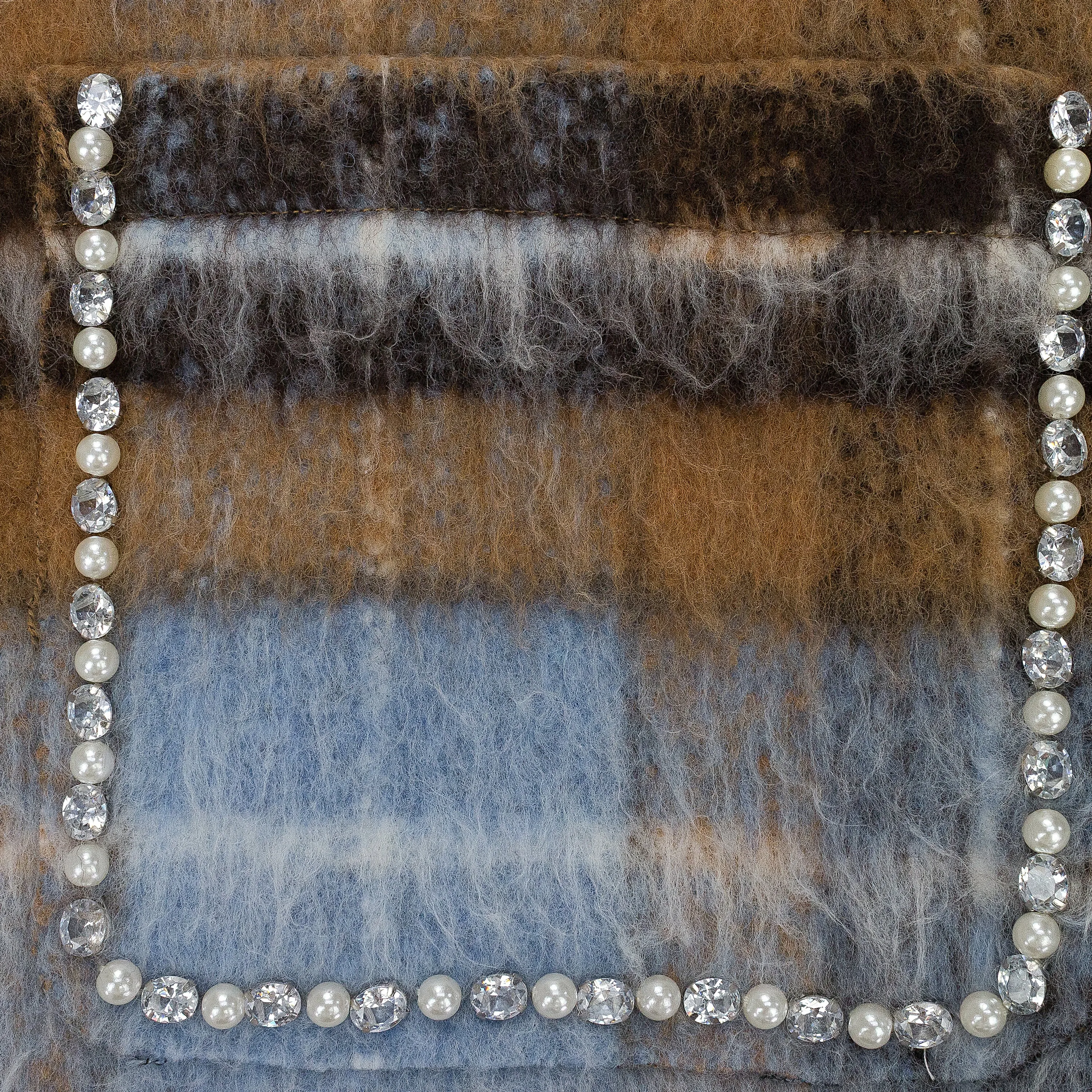 TAN RHINESTONE PEARL MOHAIR BOMBER JACKET