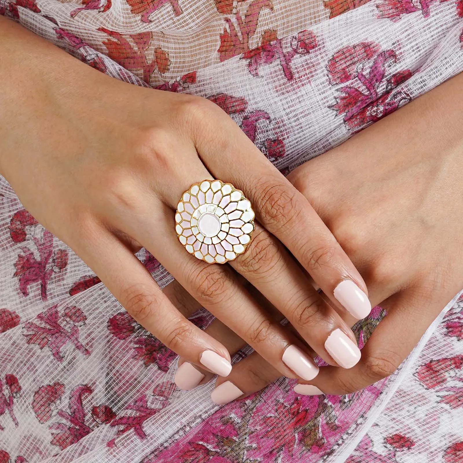 Teejh Niteeksha Pink Gold Enamel Ring