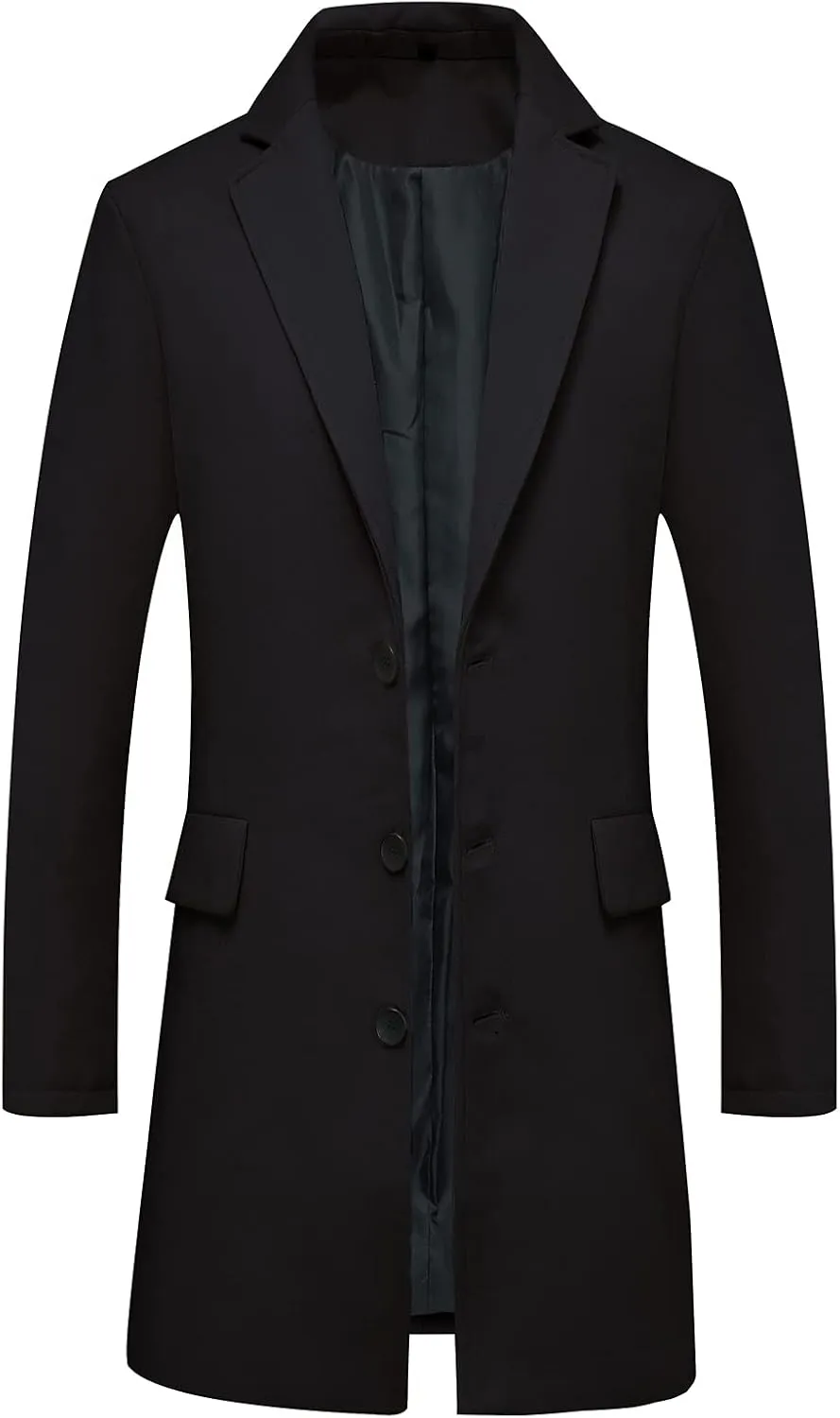 ThCreasa Mens Wool Blend Trench Coat Single Breasted Notch Lapel Walker Mid-Length Classic Pea Top Coat