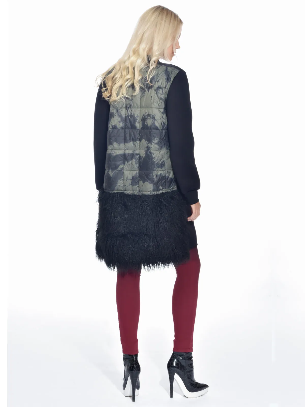 Tonal Green Quilted Shearling Coats