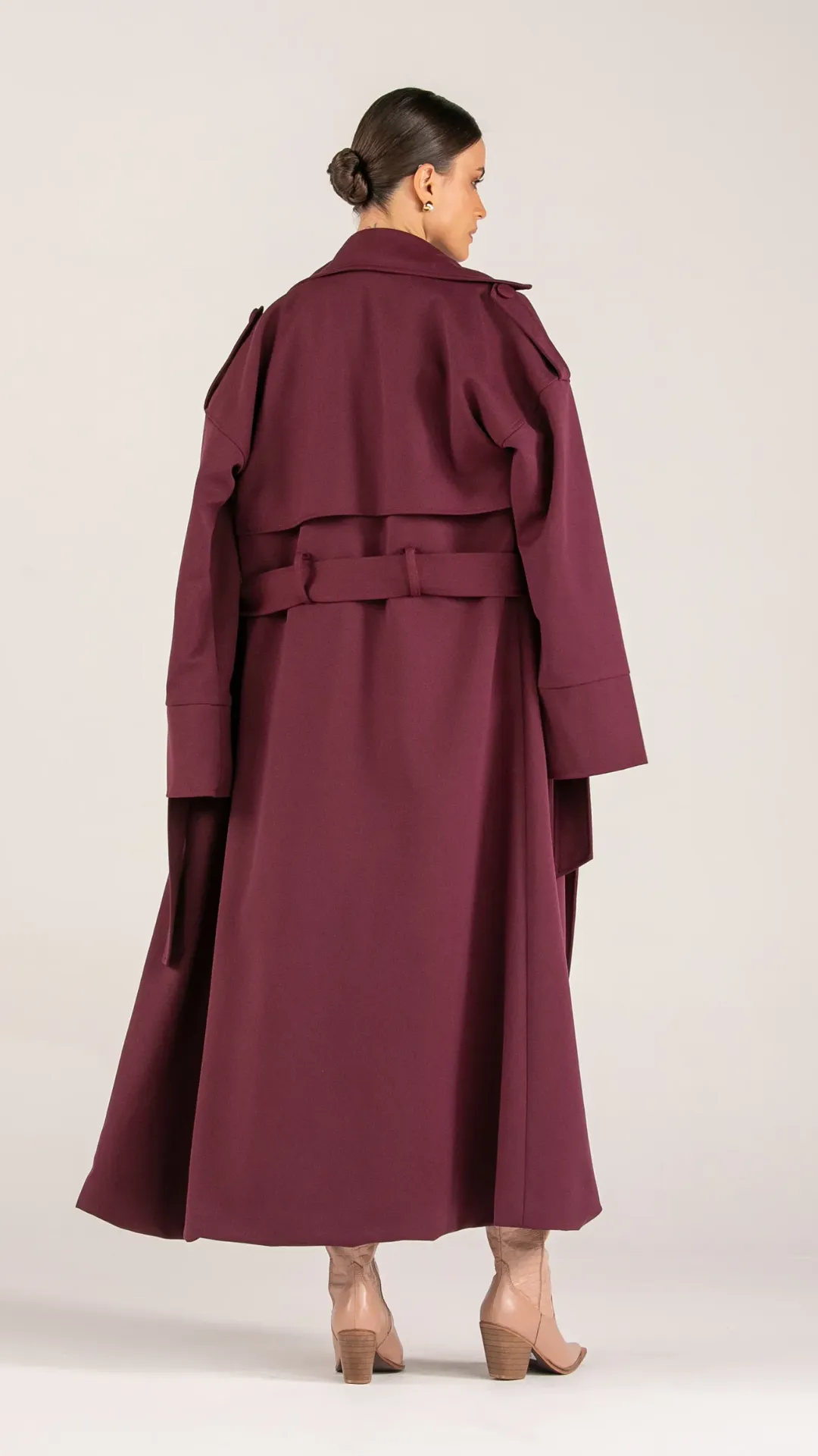 Trench Coat Longo com Sobreposio Vinho